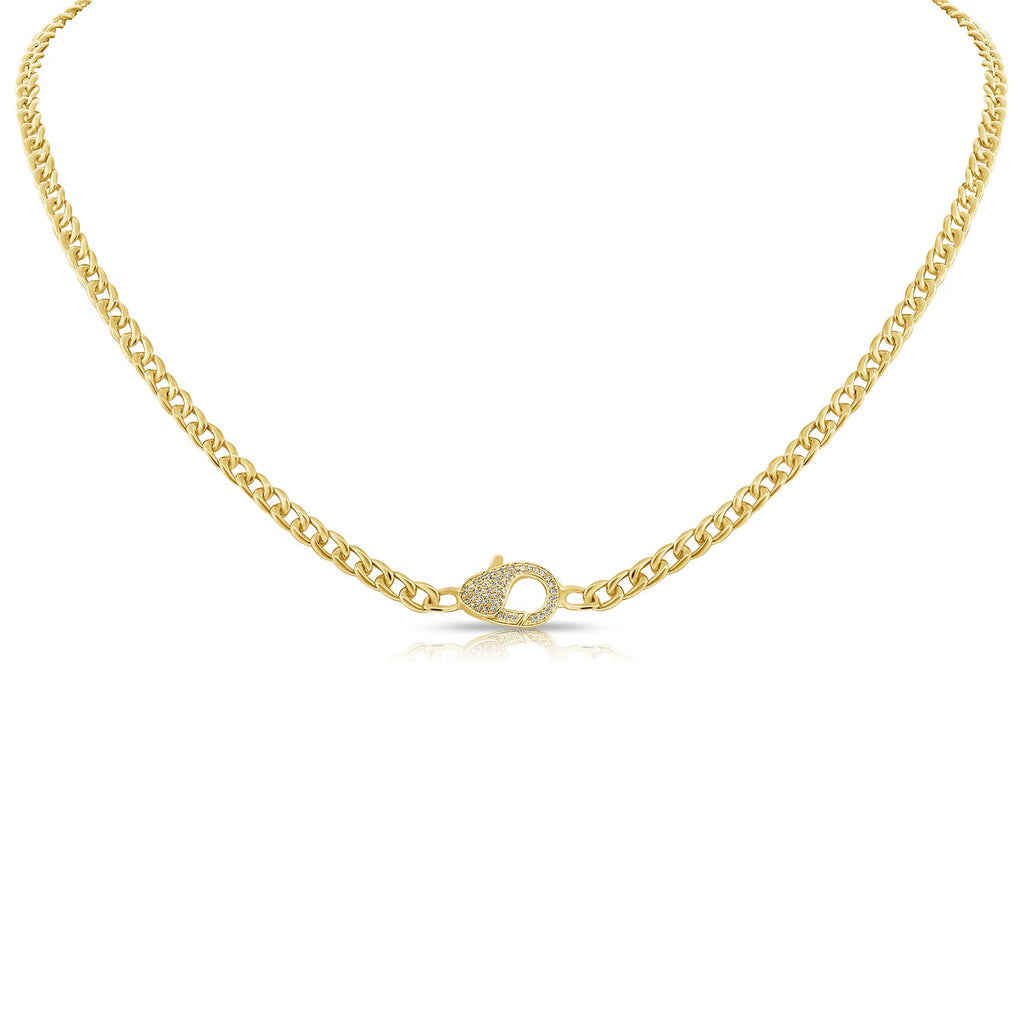 14K Gold Diamond Lobster Link Necklace - Yellow