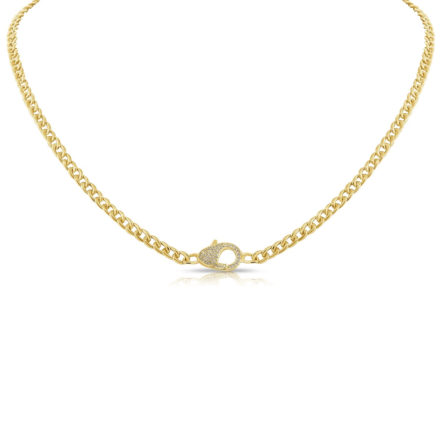 14K Gold Diamond Lobster Link Necklace - Yellow