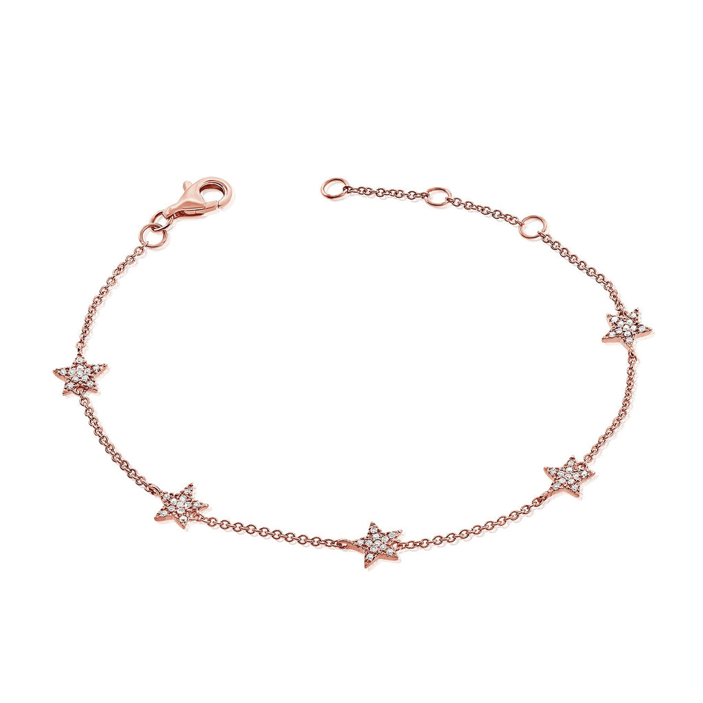 14K Gold Diamond Star Station Bracelet - Rose