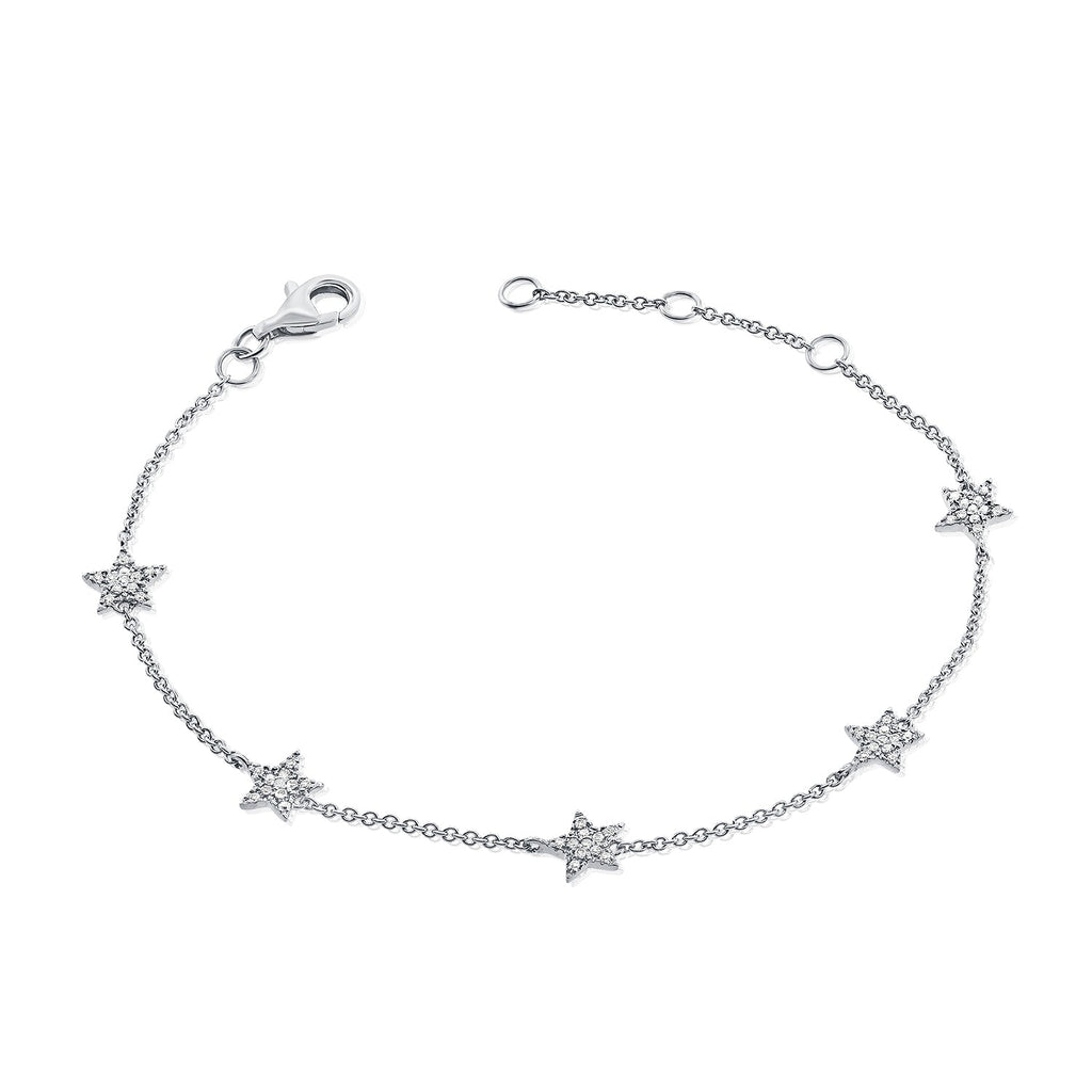 14K Gold Diamond Star Station Bracelet - White