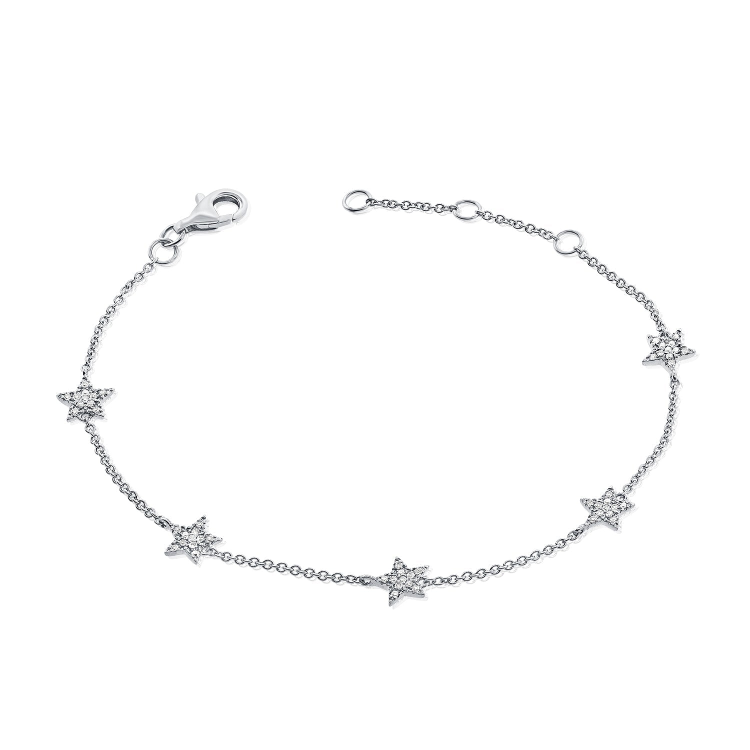 14K Gold Diamond Star Station Bracelet - White