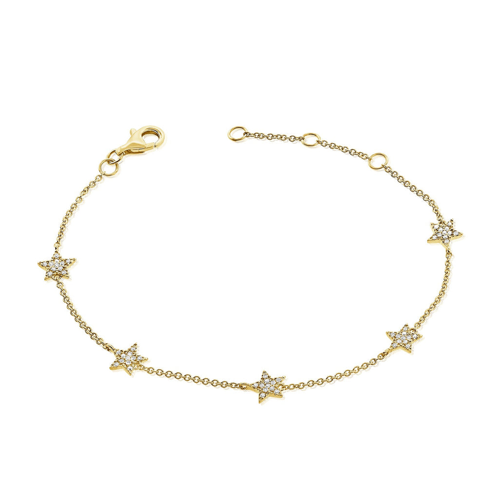 14K Gold Diamond Star Station Bracelet - Yellow