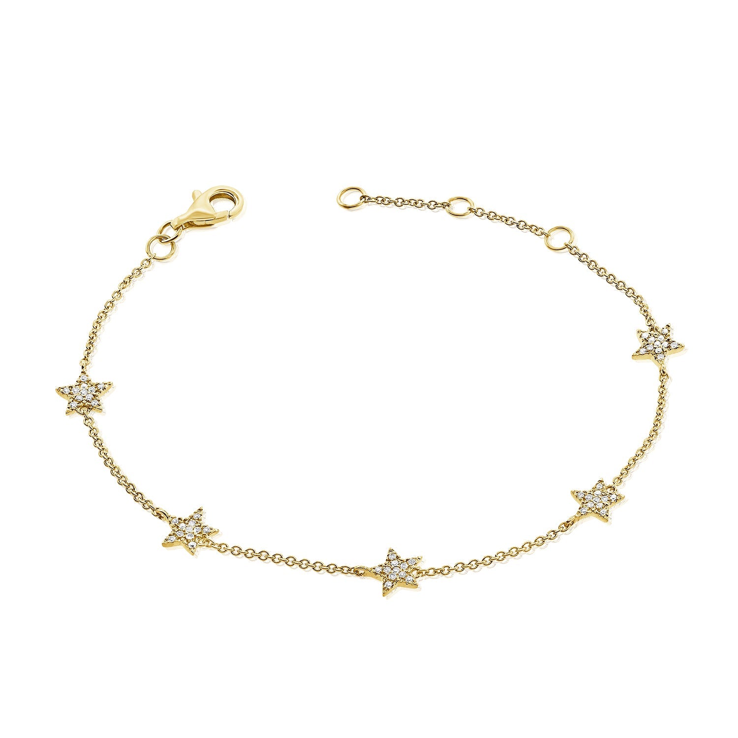 14K Gold Diamond Star Station Bracelet - Yellow