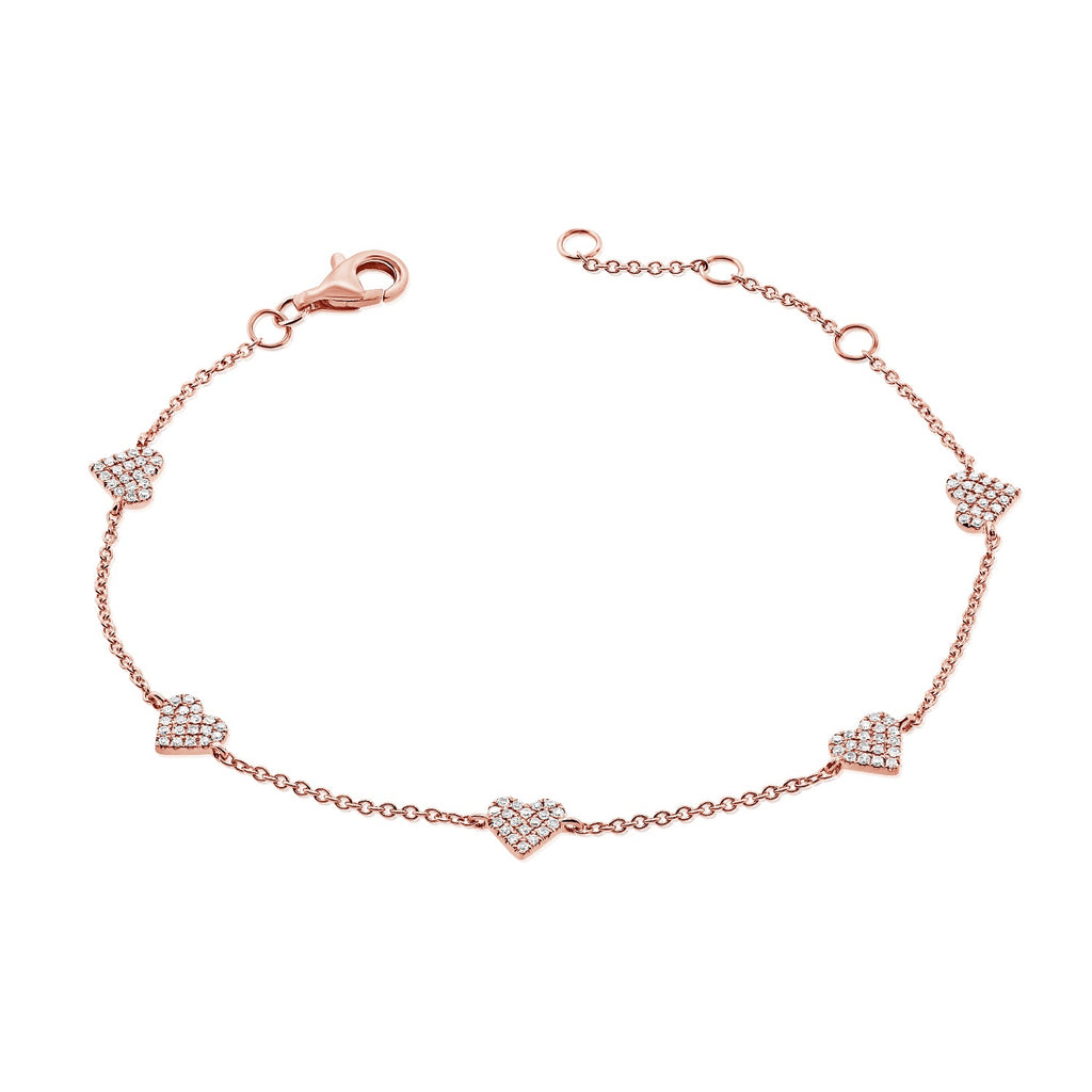 14K Gold & Diamond Heart Station Bracelet - Rose