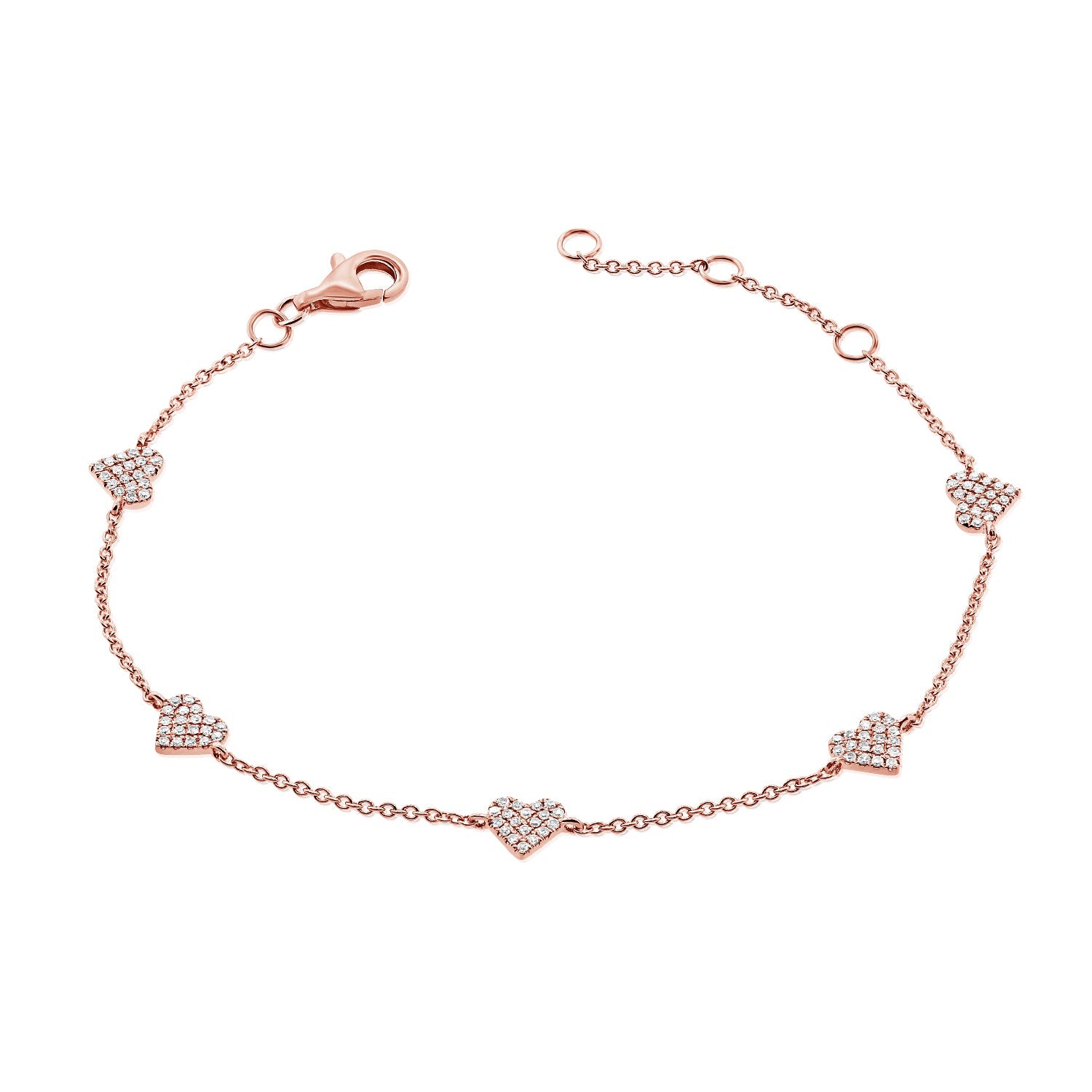 14K Gold & Diamond Heart Station Bracelet - Rose