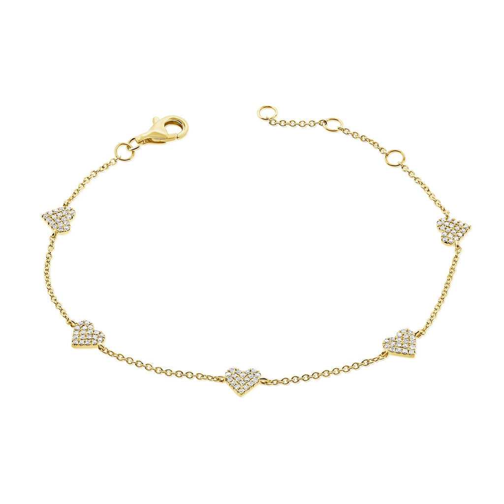 14K Gold & Diamond Heart Station Bracelet - Yellow