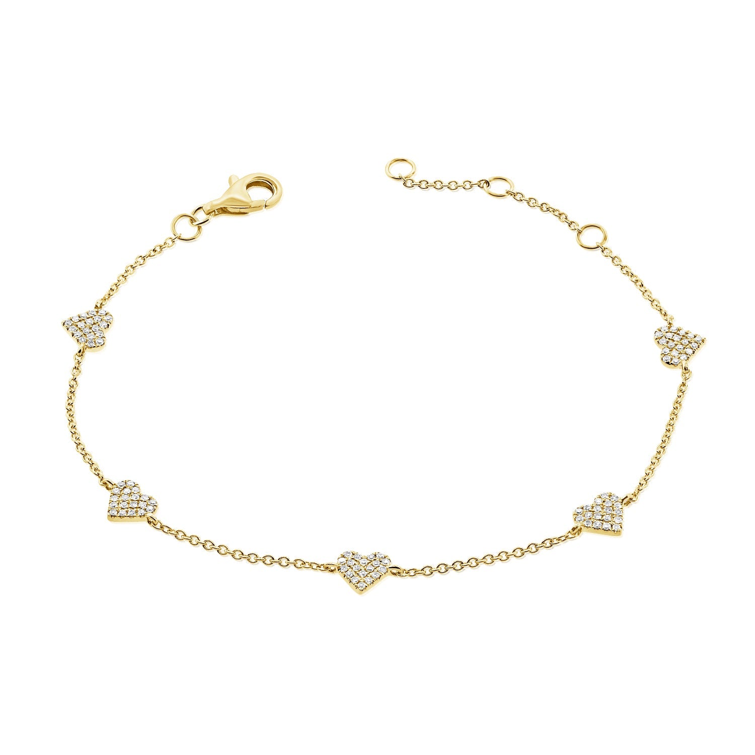 14K Gold & Diamond Heart Station Bracelet - Yellow