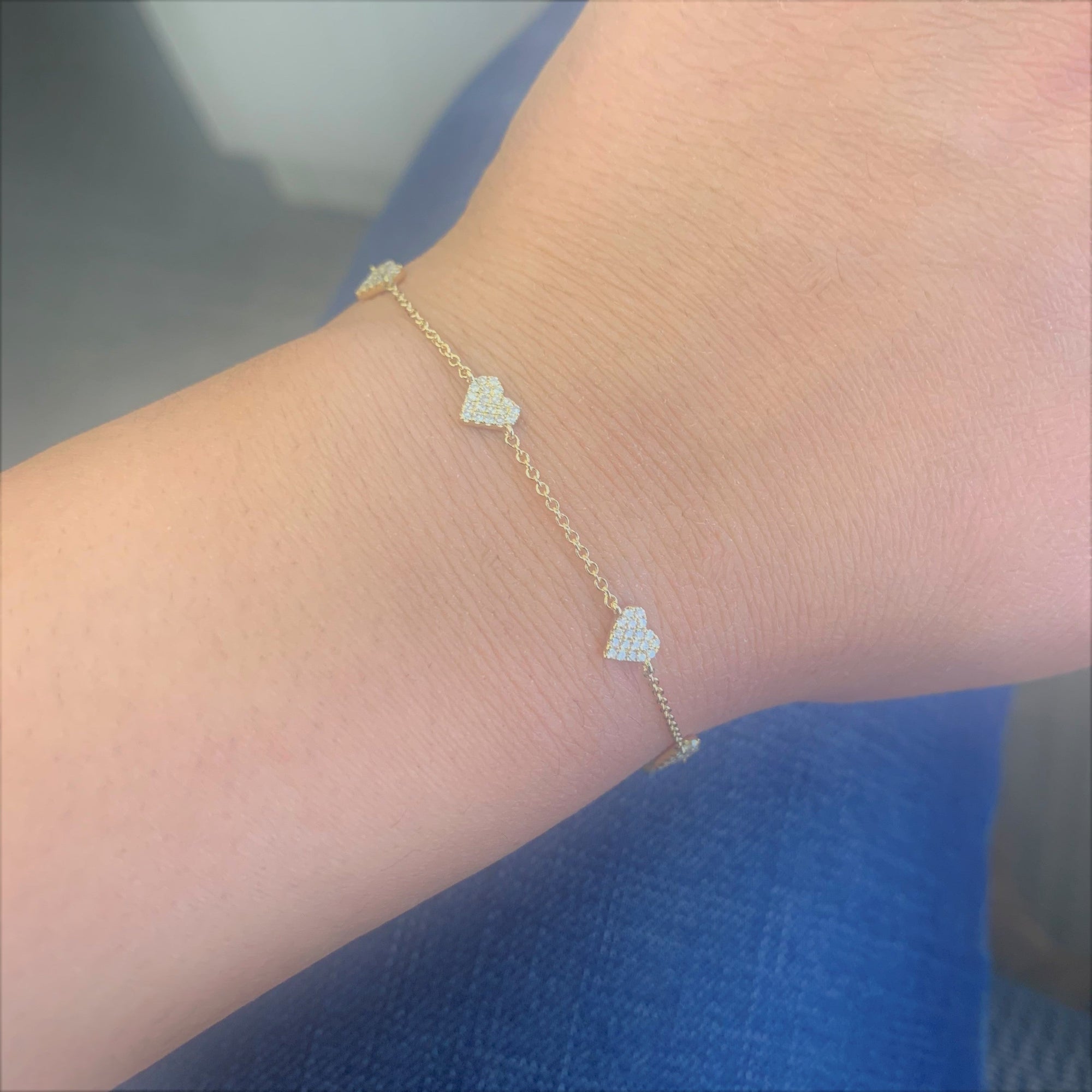 14K Gold & Diamond Heart Station Bracelet
