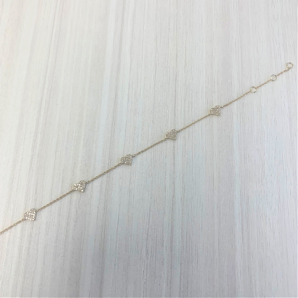 14K Gold & Diamond Heart Station Bracelet