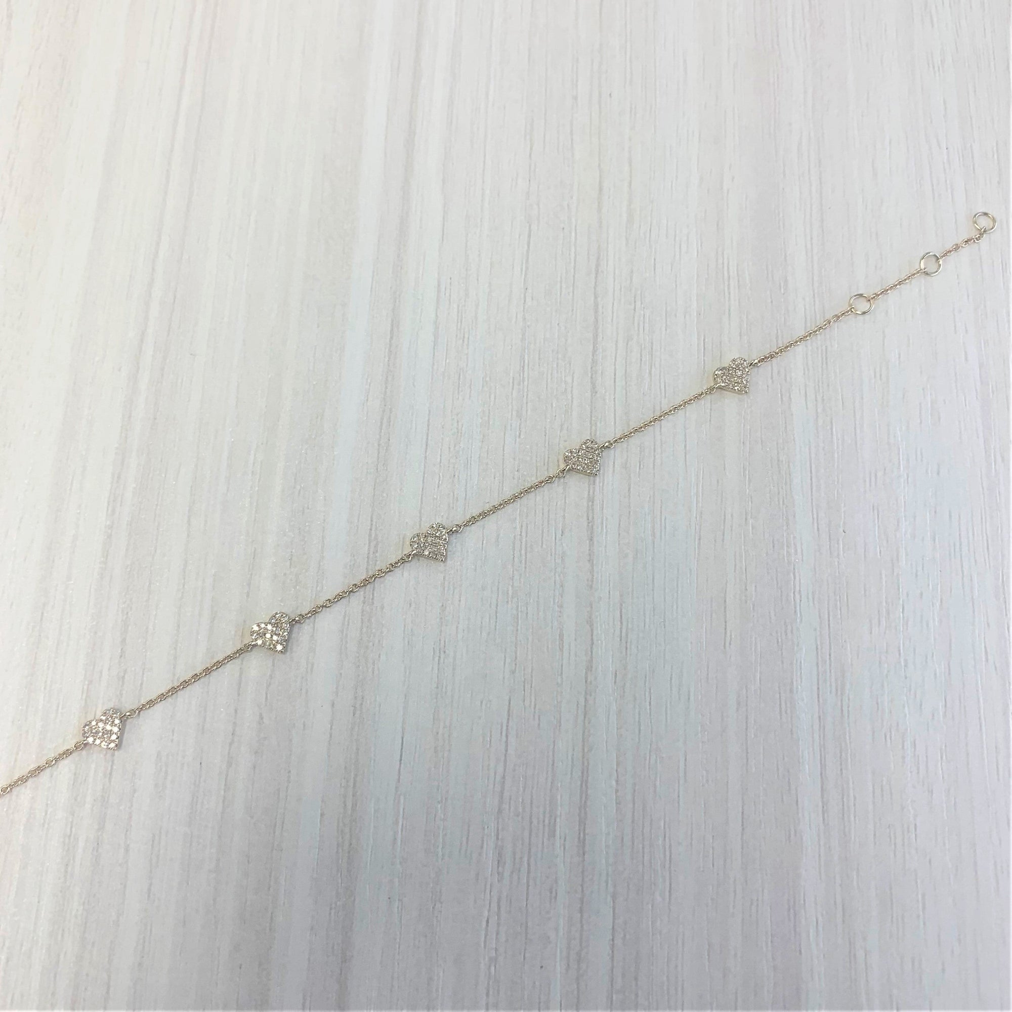 14K Gold & Diamond Heart Station Bracelet