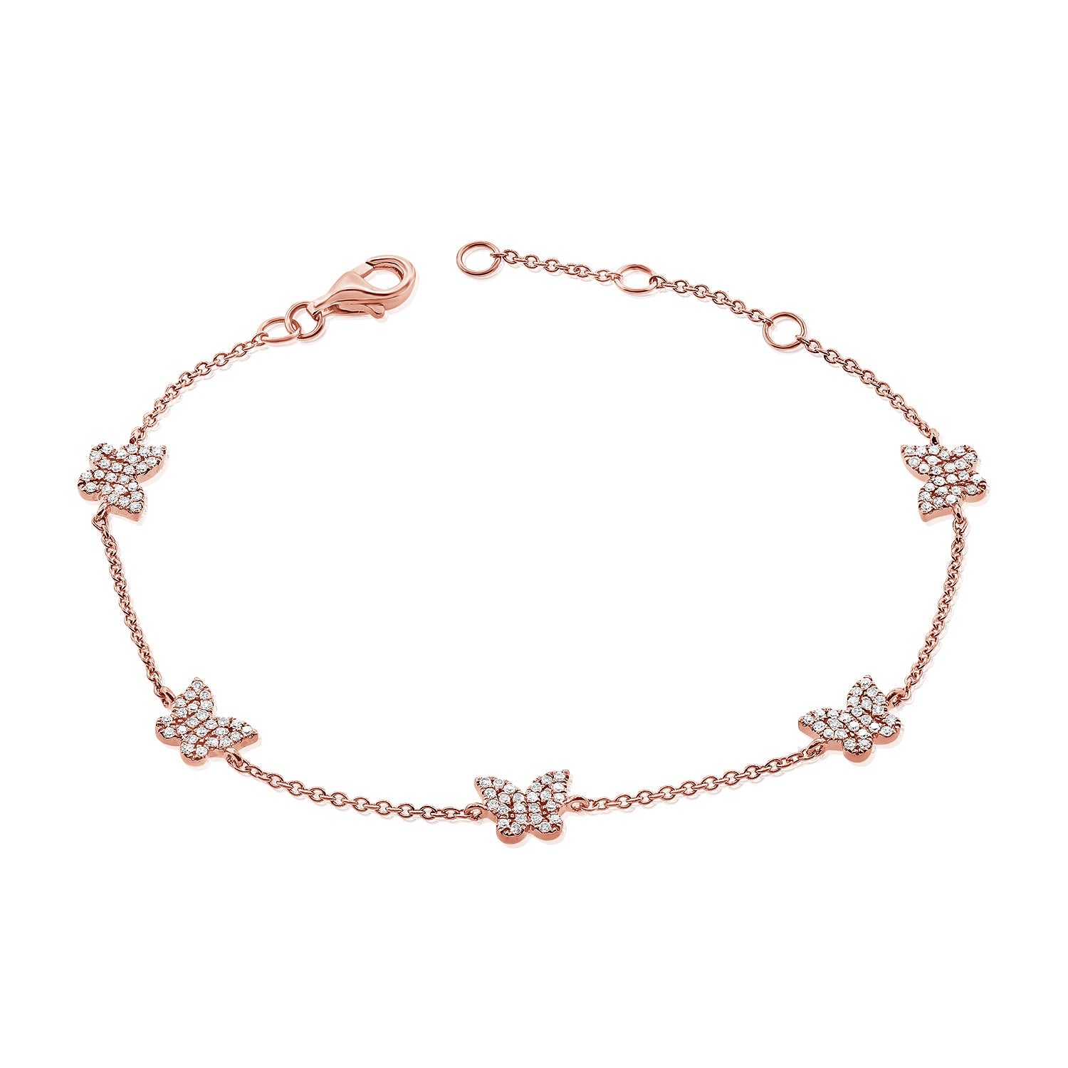 14K Gold Diamond Butterfly Station Bracelet - Rose