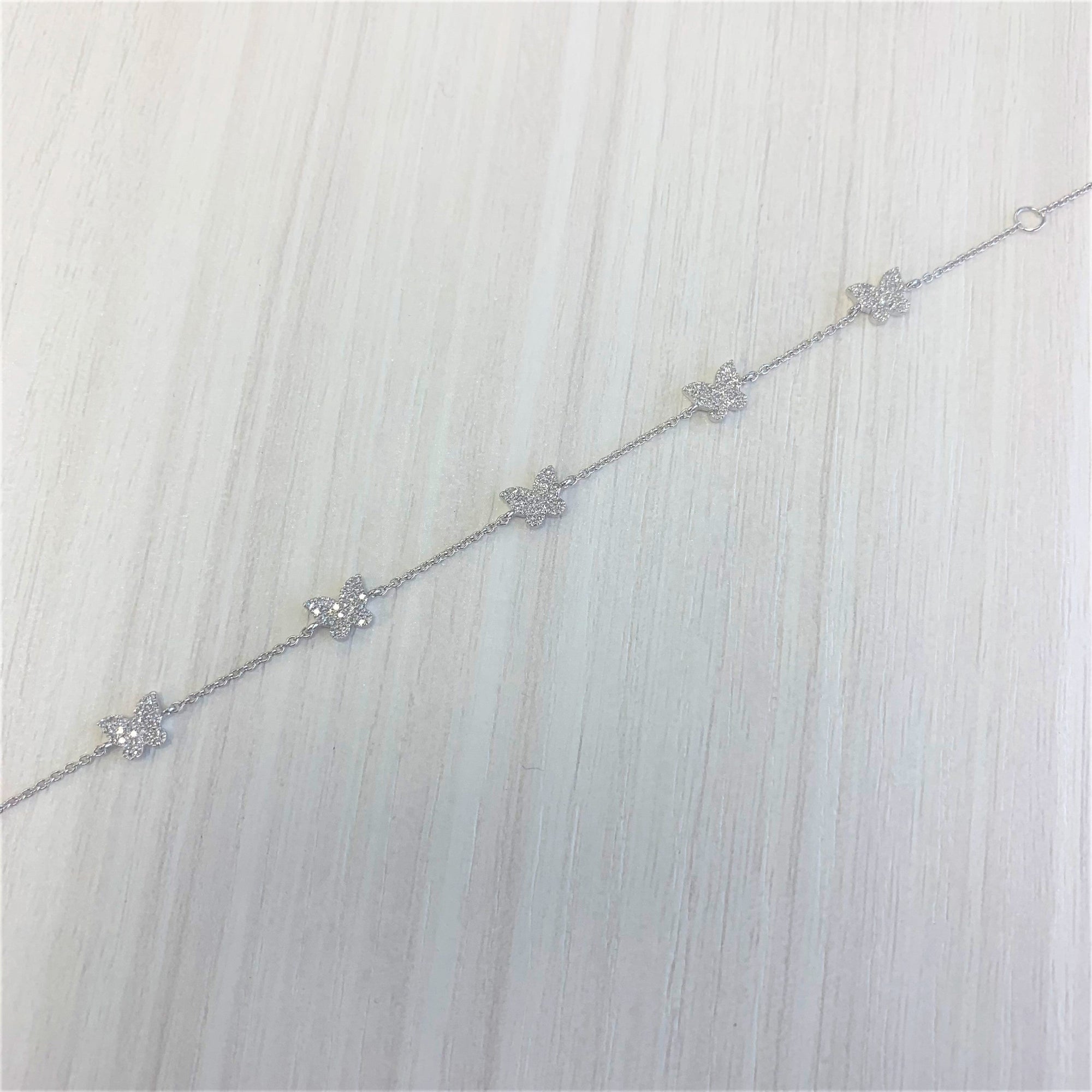 14K Gold Diamond Butterfly Station Bracelet