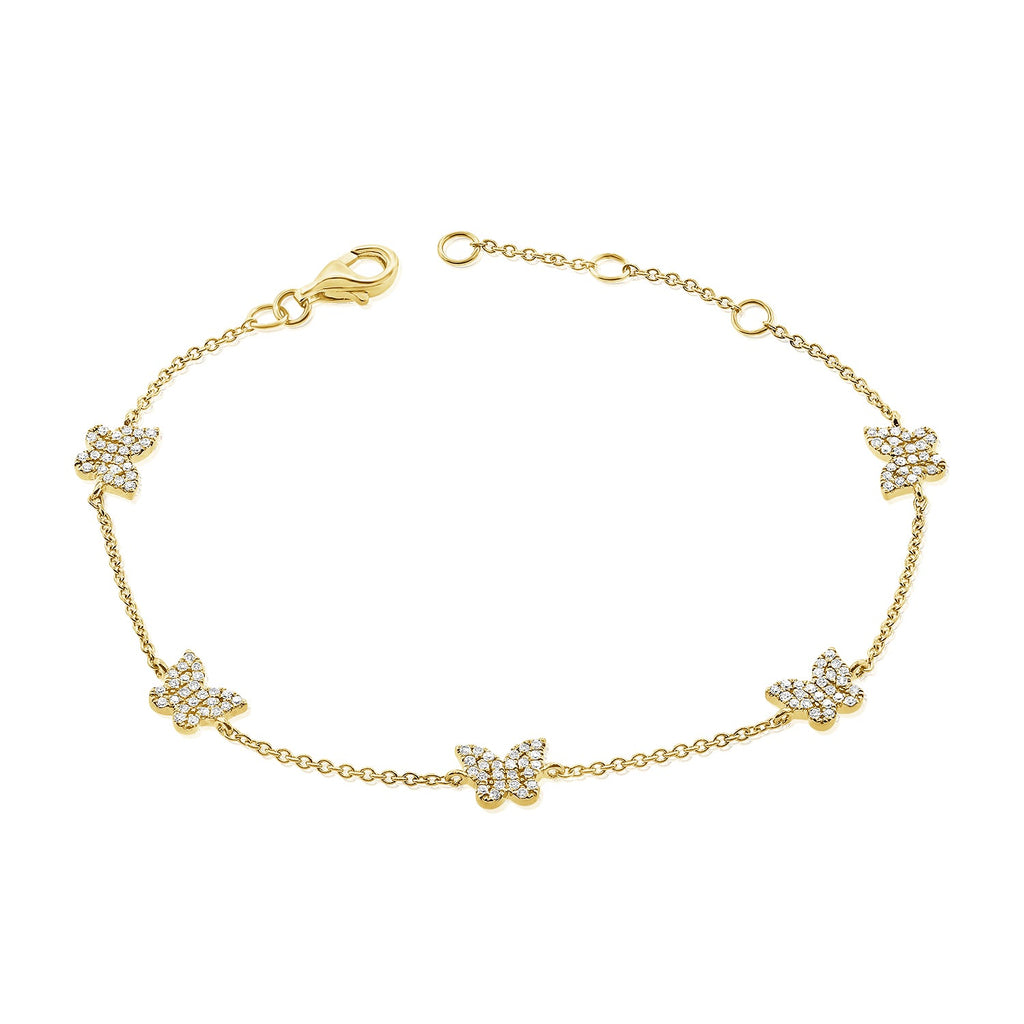 14K Gold Diamond Butterfly Station Bracelet - Yellow