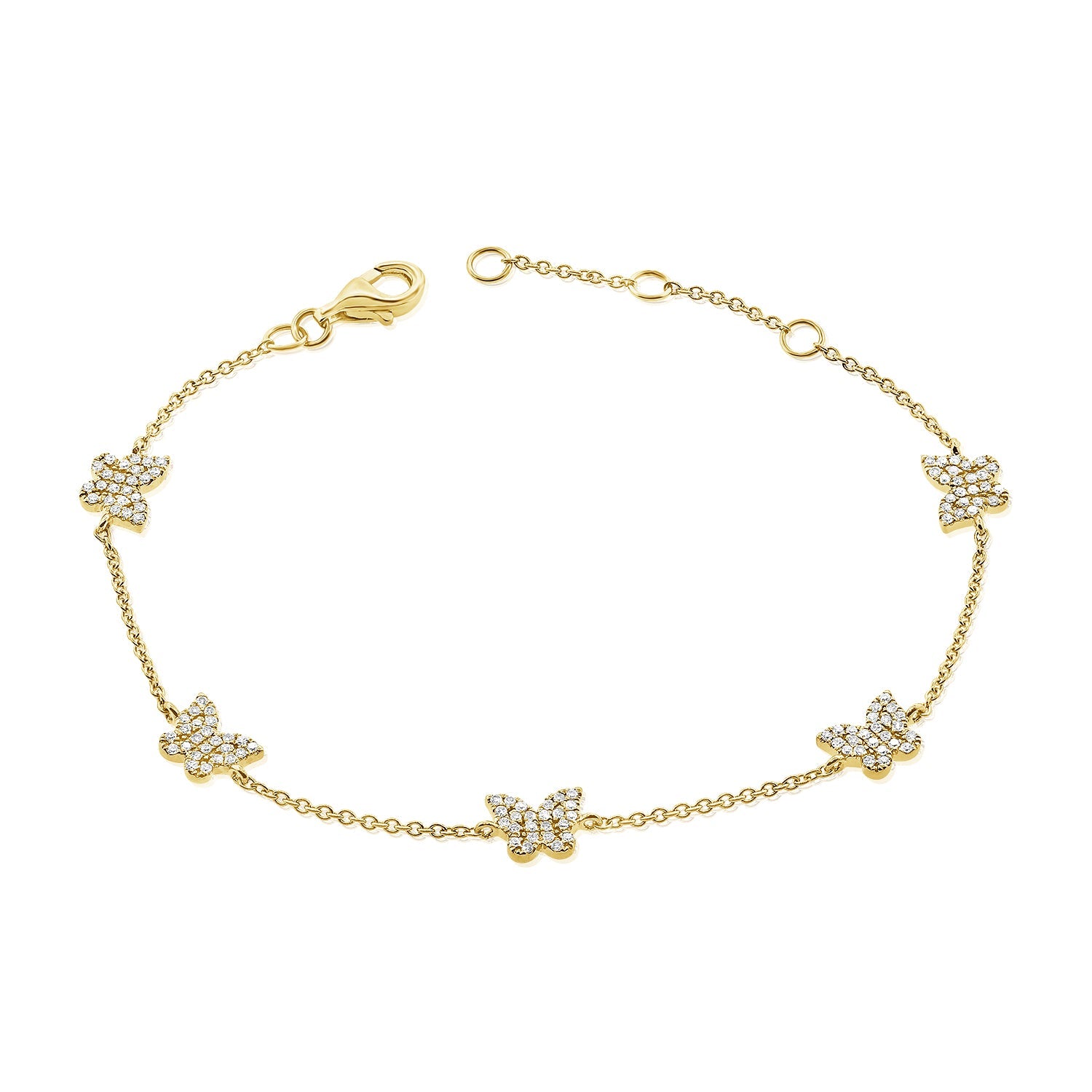 14K Gold Diamond Butterfly Station Bracelet - Yellow