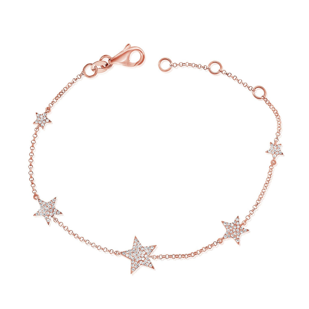 14K Gold Diamond Star Station Bracelet - Rose
