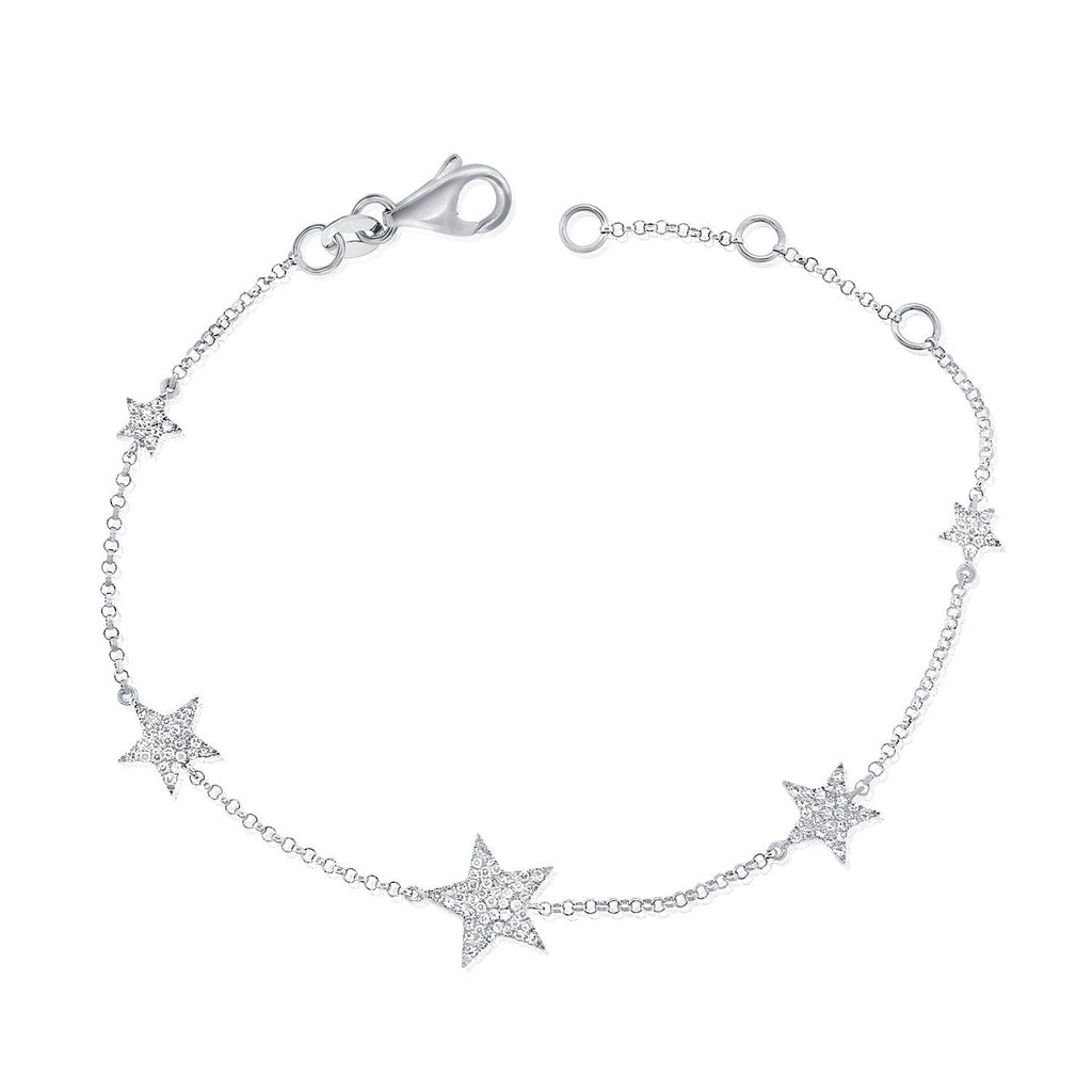 14K Gold Diamond Star Station Bracelet - White