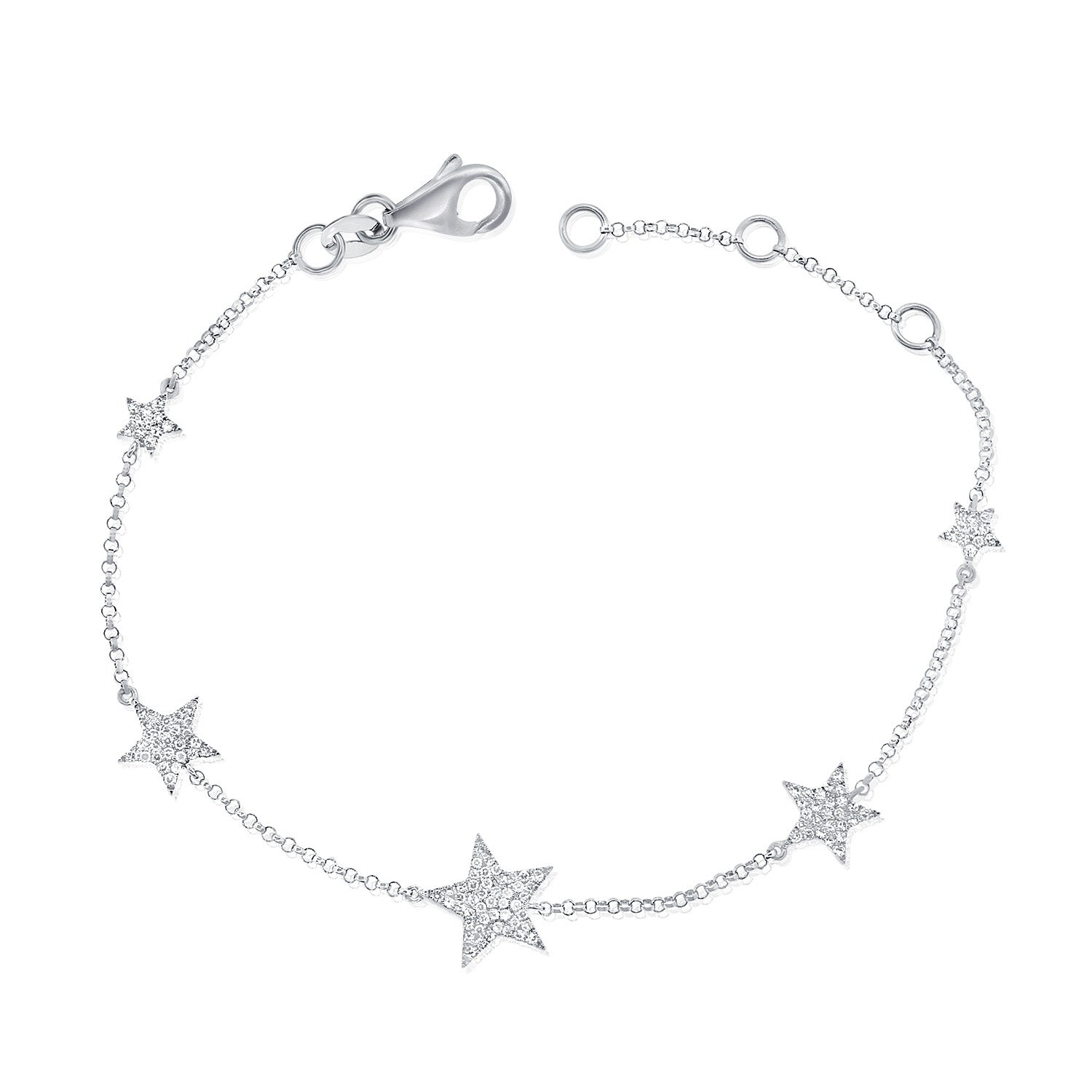 14K Gold Diamond Star Station Bracelet - White