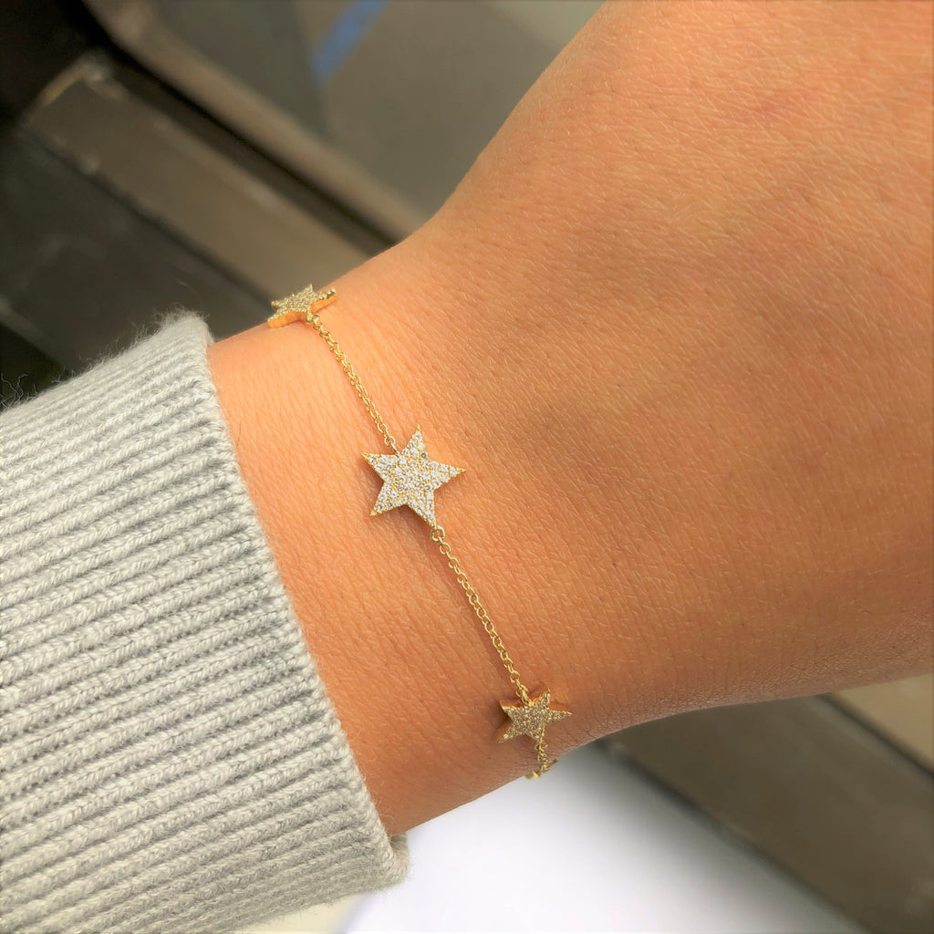 14K Gold Diamond Star Station Bracelet