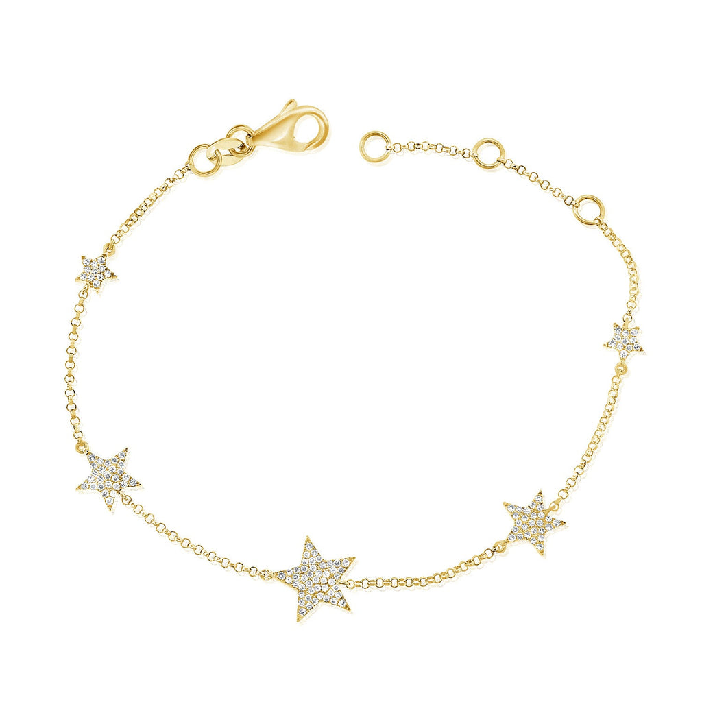 14K Gold Diamond Star Station Bracelet - Yellow