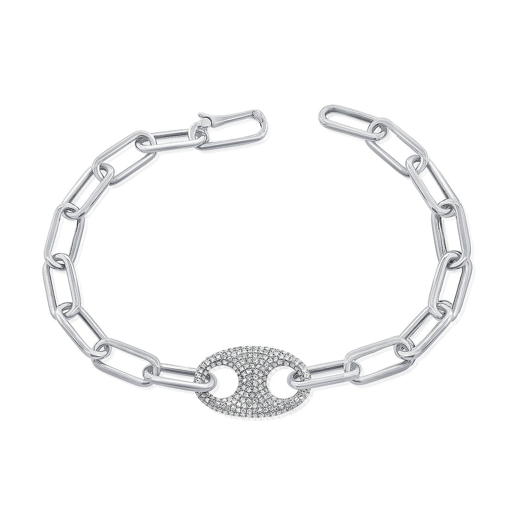 14K Gold Diamond Bottlecap Link Bracelet-White