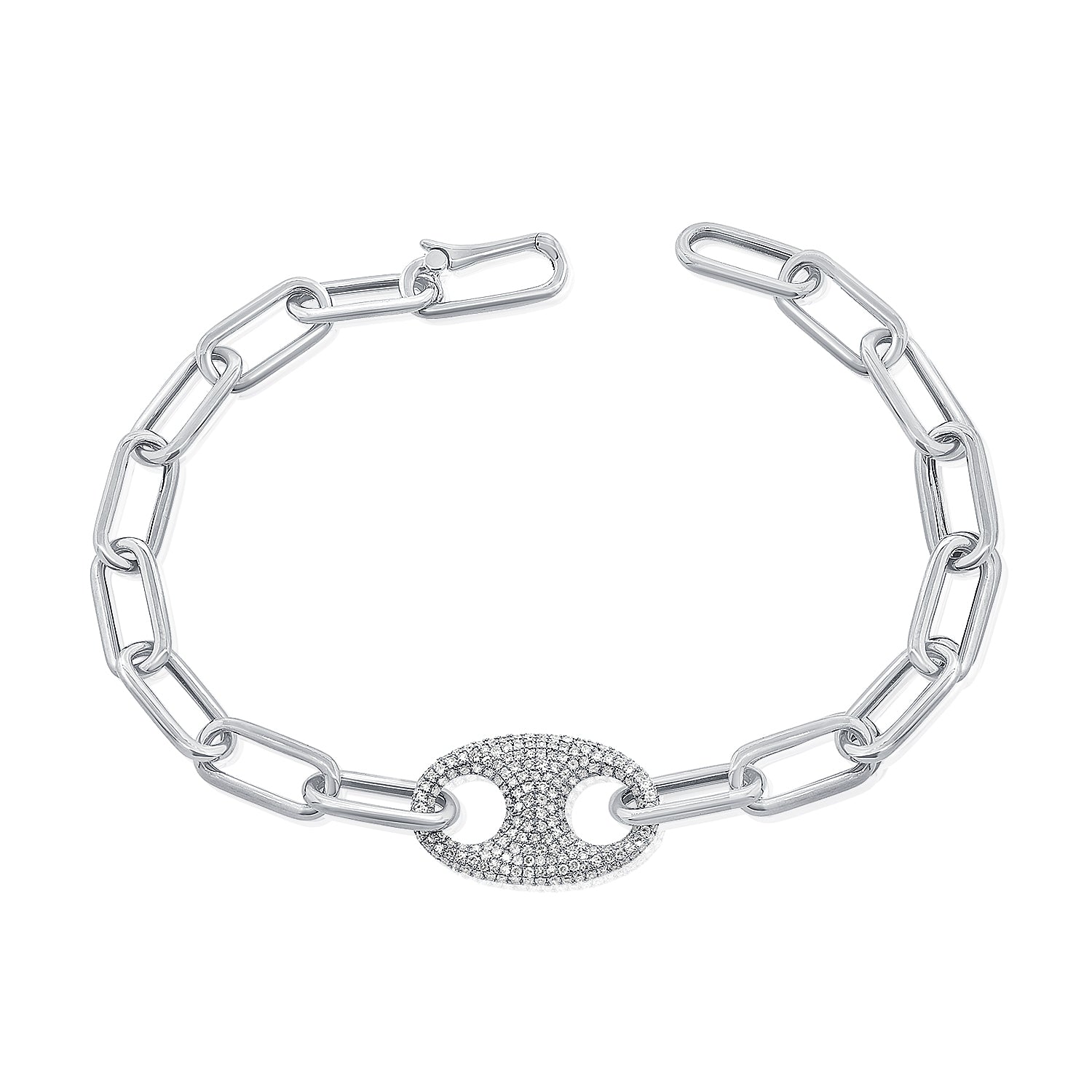 14K Gold Diamond Bottlecap Link Bracelet-White