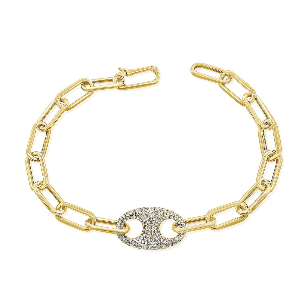 14K Gold Diamond Bottlecap Link Bracelet- Yellow