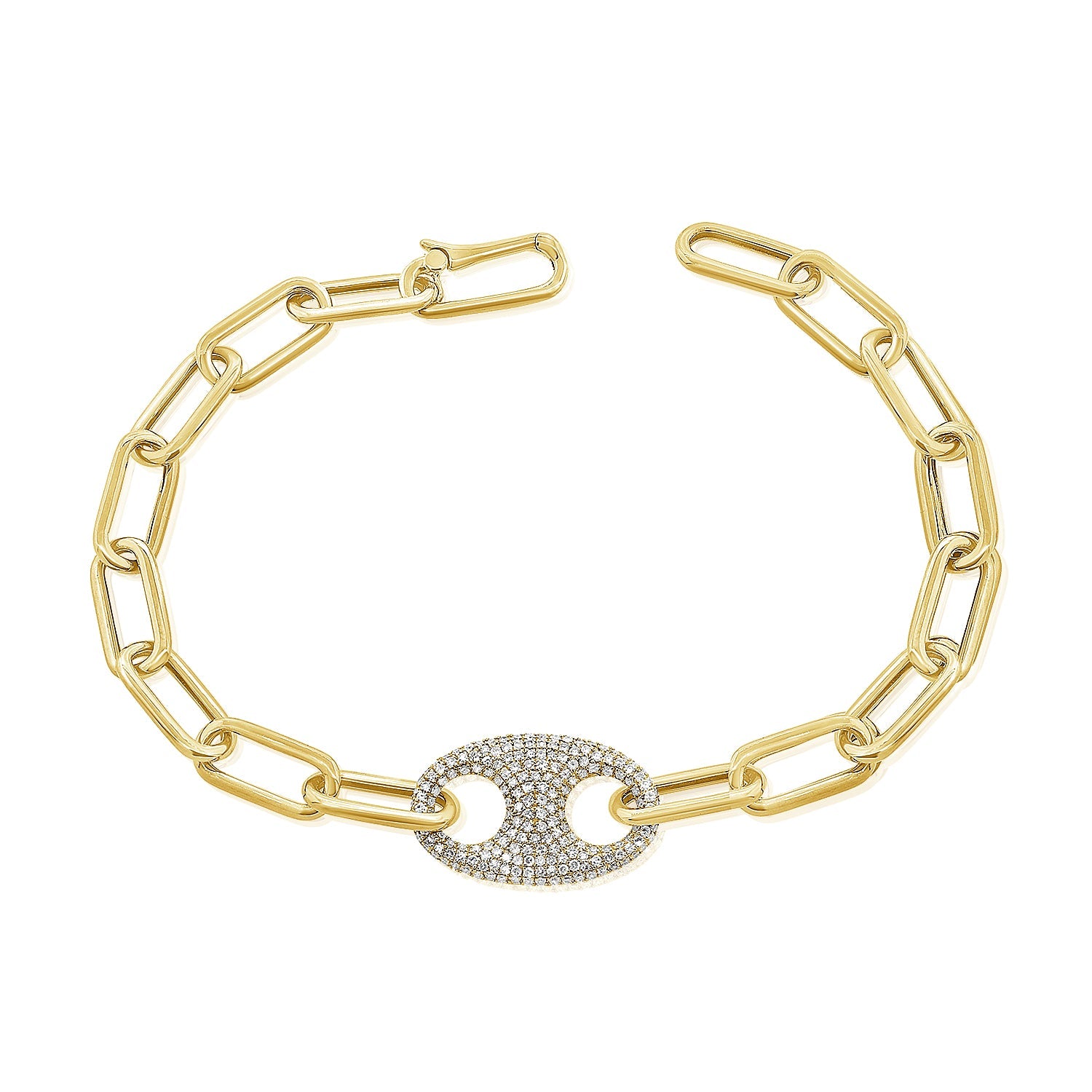 14K Gold Diamond Bottlecap Link Bracelet- Yellow