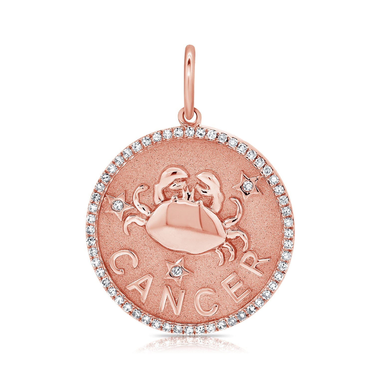 14K Gold Diamond Zodiac Cancer Charm Necklace - Rose