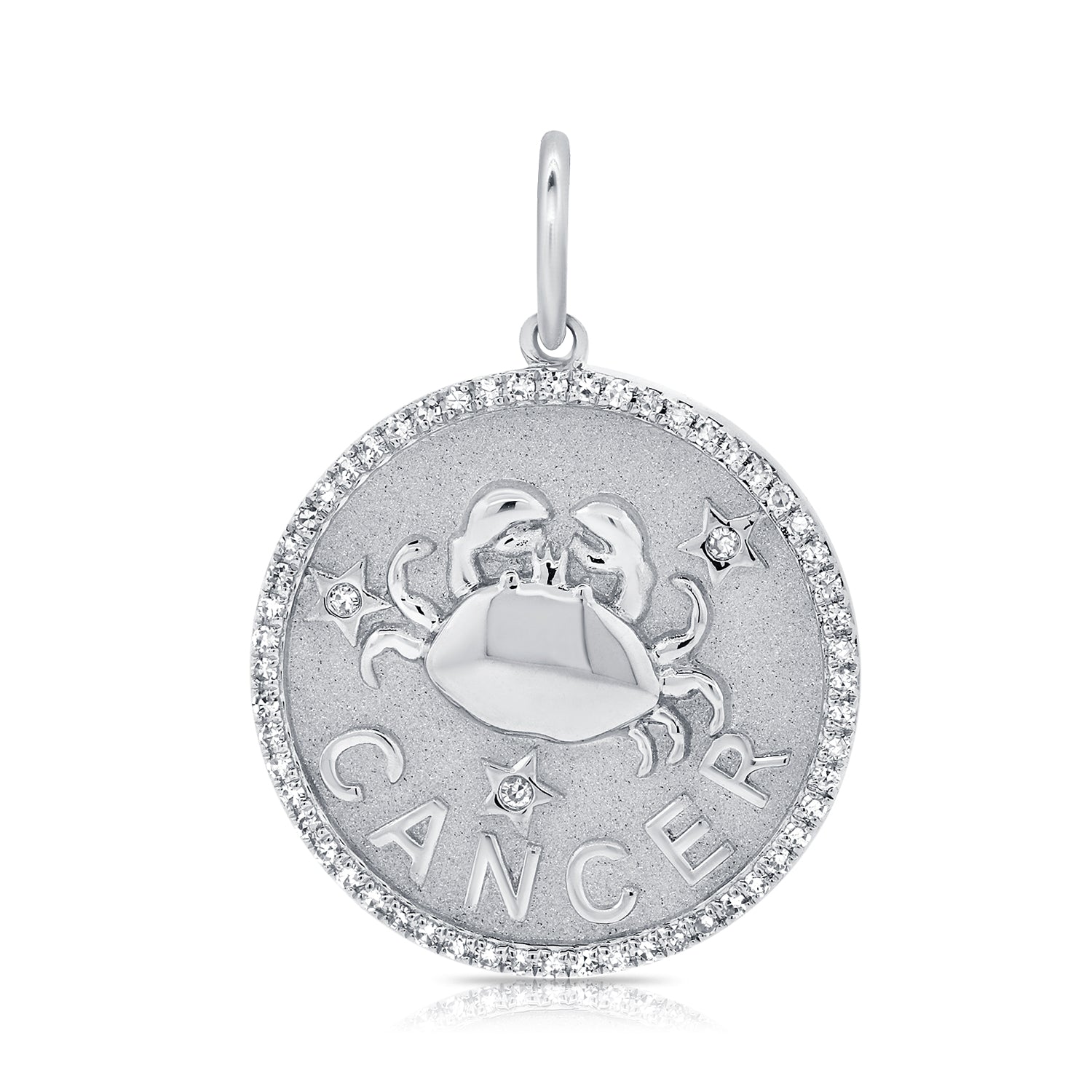 14K Gold Diamond Zodiac Cancer Charm Necklace - White