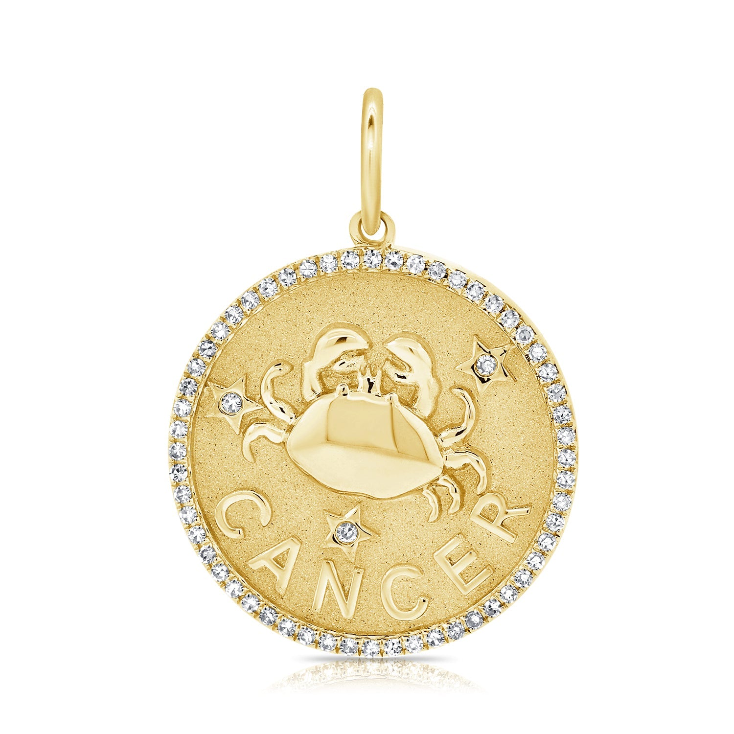 14K Gold Diamond Zodiac Cancer Charm Necklace - Yellow