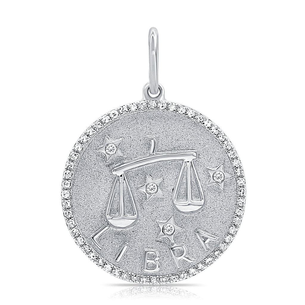 14K Gold Diamond Zodiac Libra Charm Necklace - White