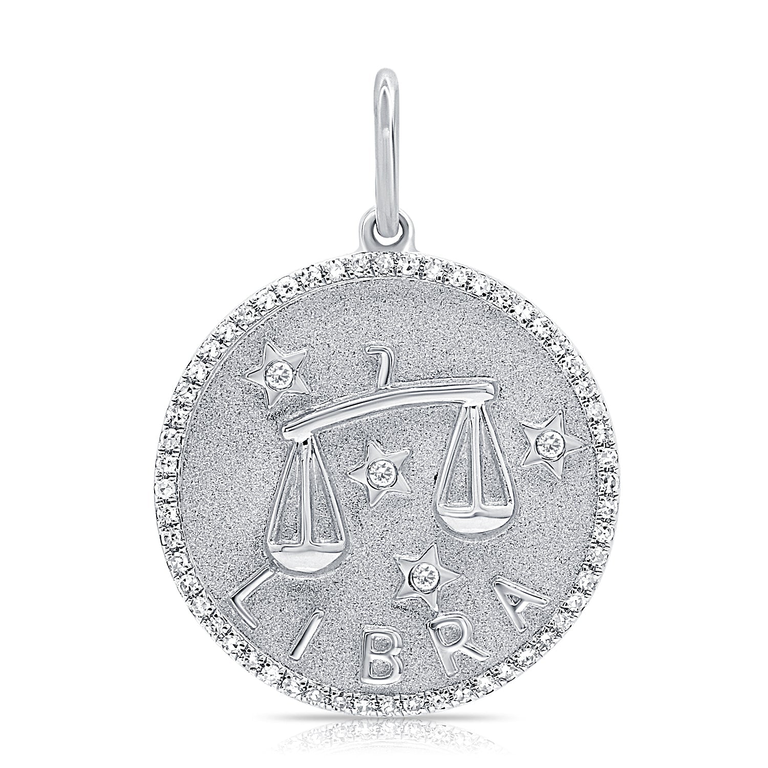 14K Gold Diamond Zodiac Libra Charm Necklace - White