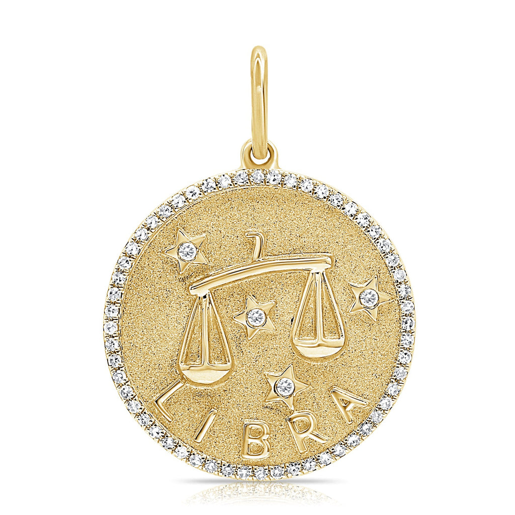 14K Gold Diamond Zodiac Libra Charm Necklace - Yellow