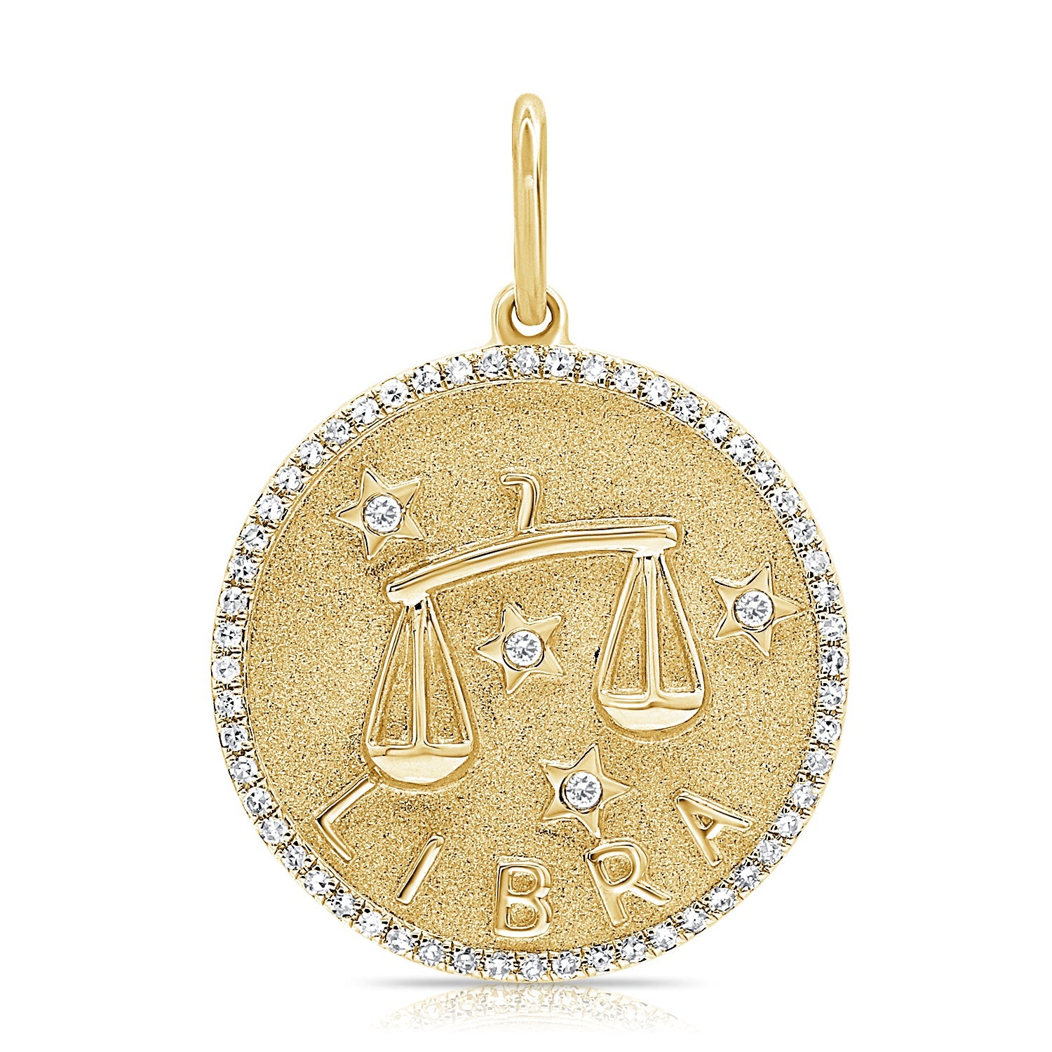 14K Gold Diamond Zodiac Libra Charm Necklace - Yellow