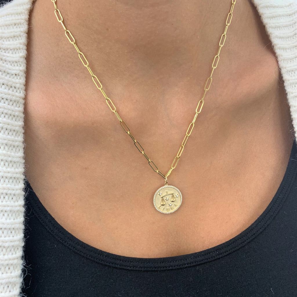 14K Gold Diamond Zodiac Libra Charm Necklace
