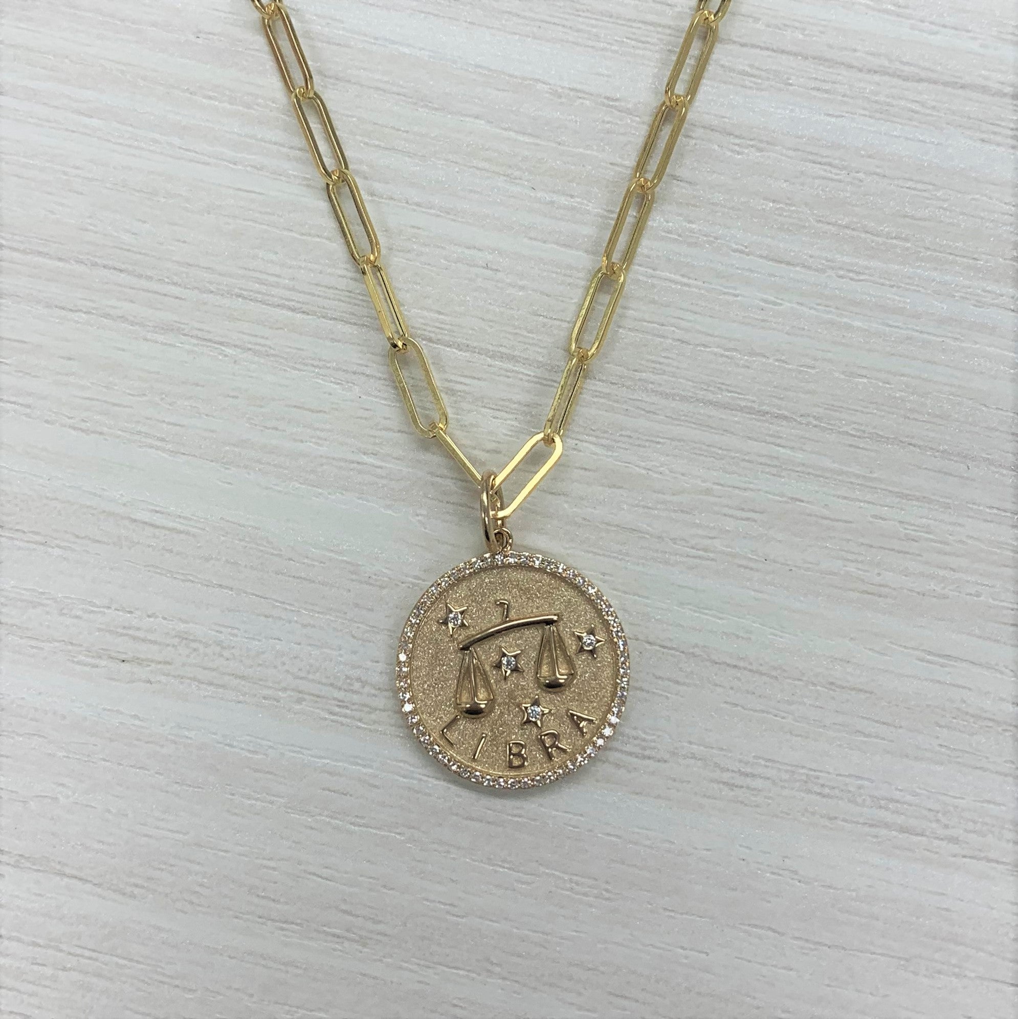 14K Gold Diamond Zodiac Libra Charm Necklace