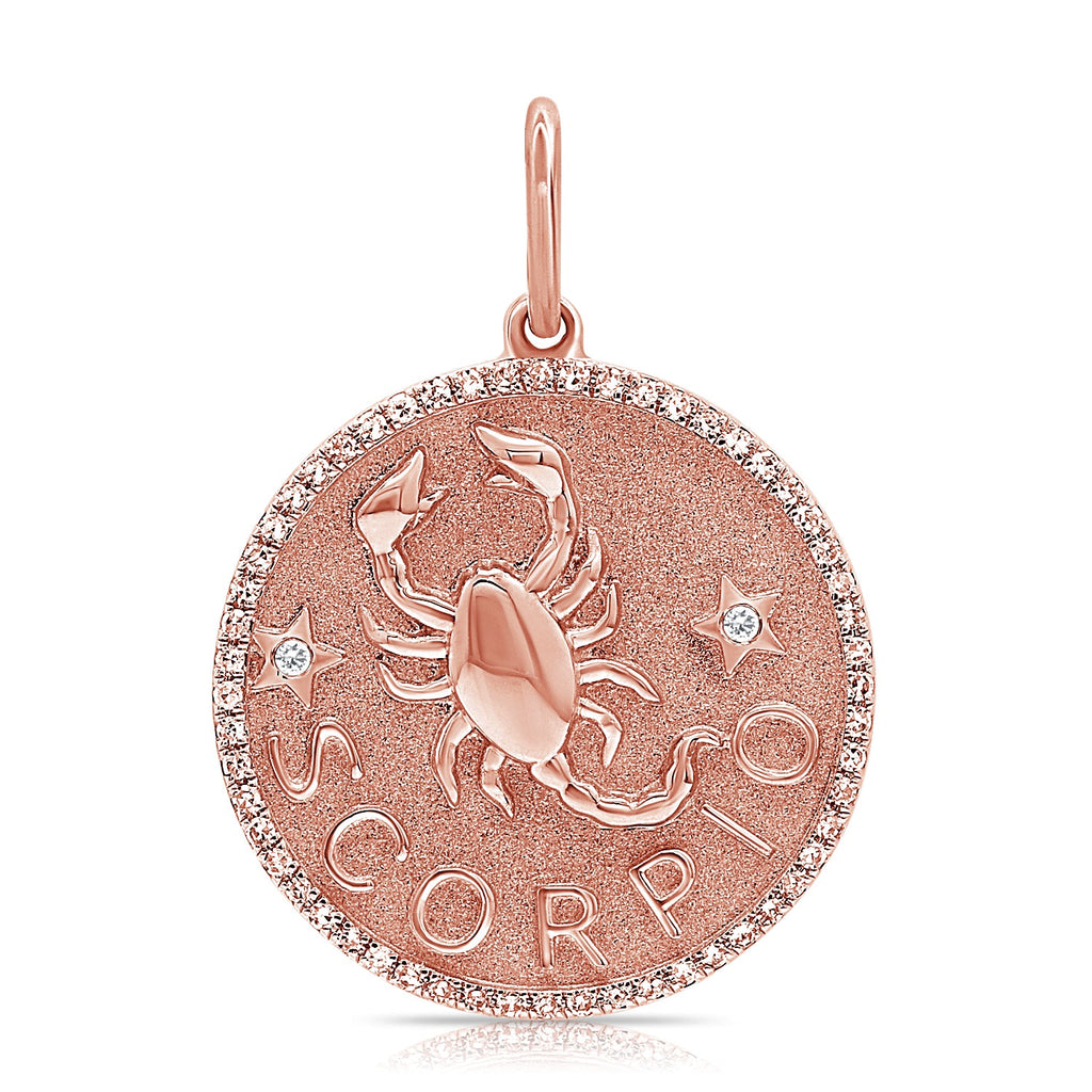 14K Gold Diamond Zodiac Scorpio Charm Necklace -Rose