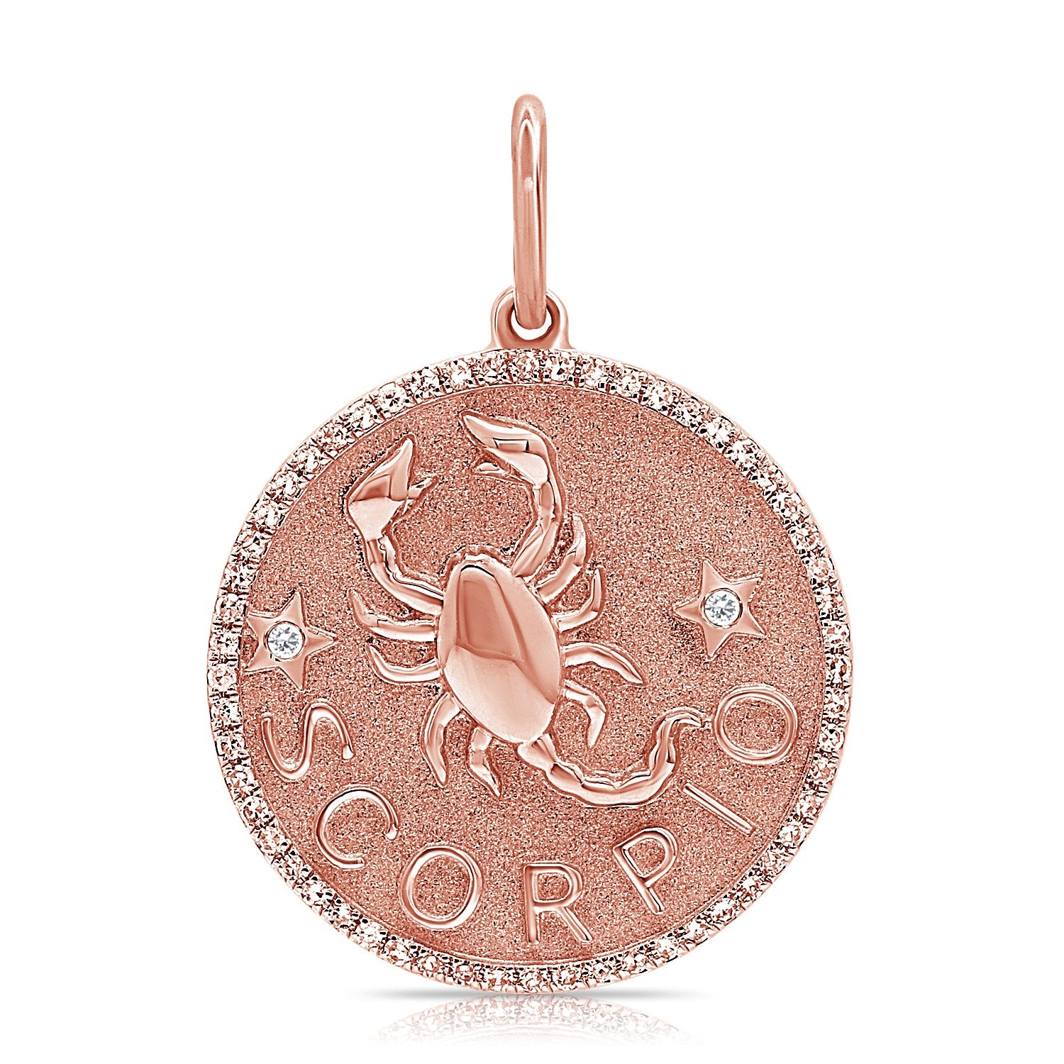 14K Gold Diamond Zodiac Scorpio Charm Necklace -Rose