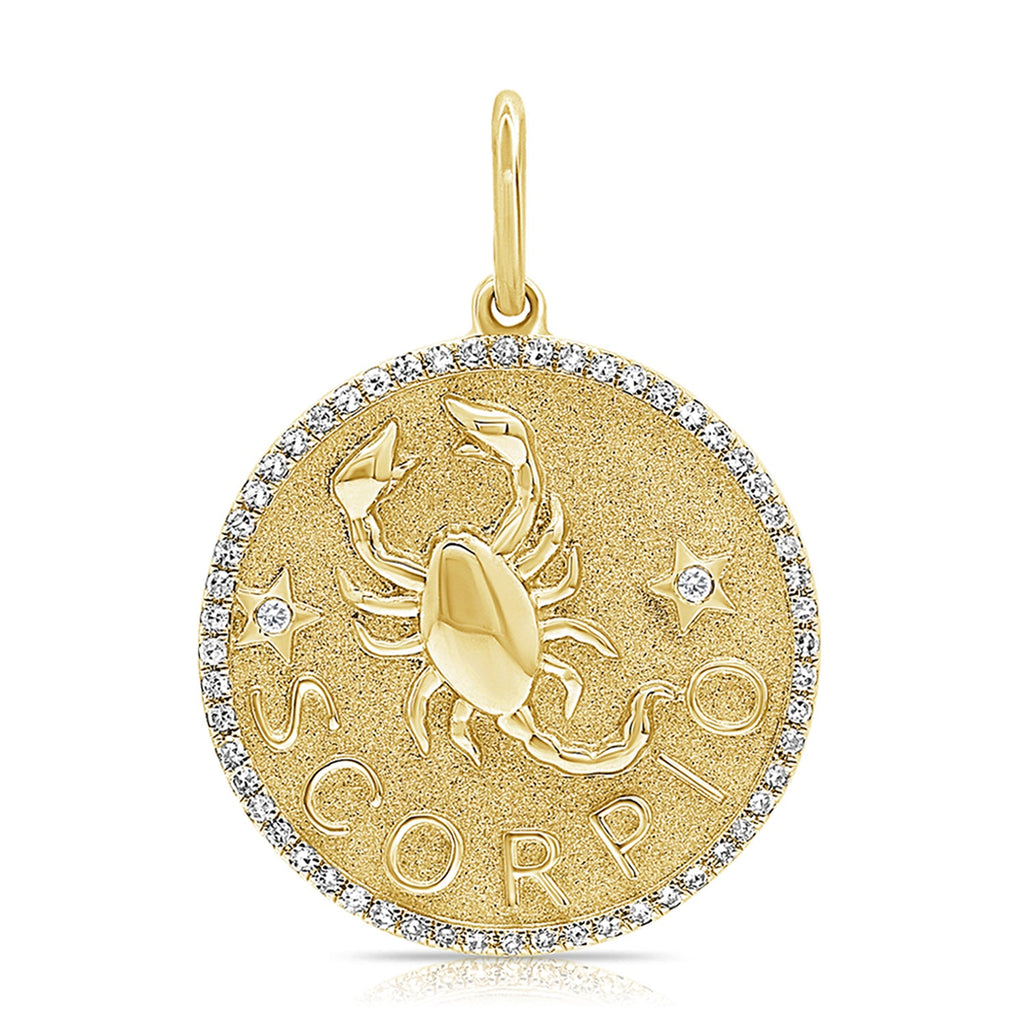 14K Gold Diamond Zodiac Scorpio Charm Necklace -Yellow