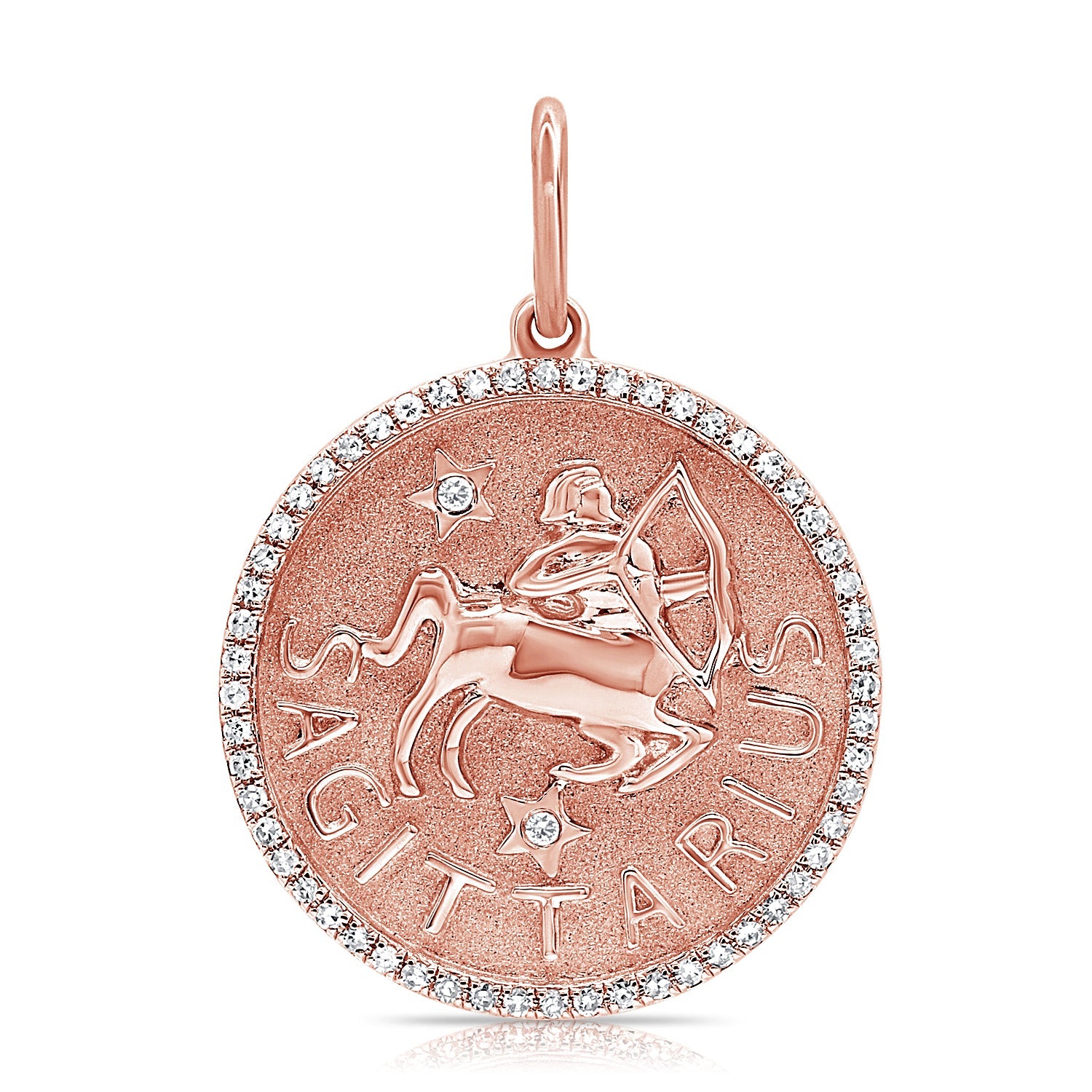 14K Gold Diamond Zodiac Sagittarius Charm Necklace - Rose