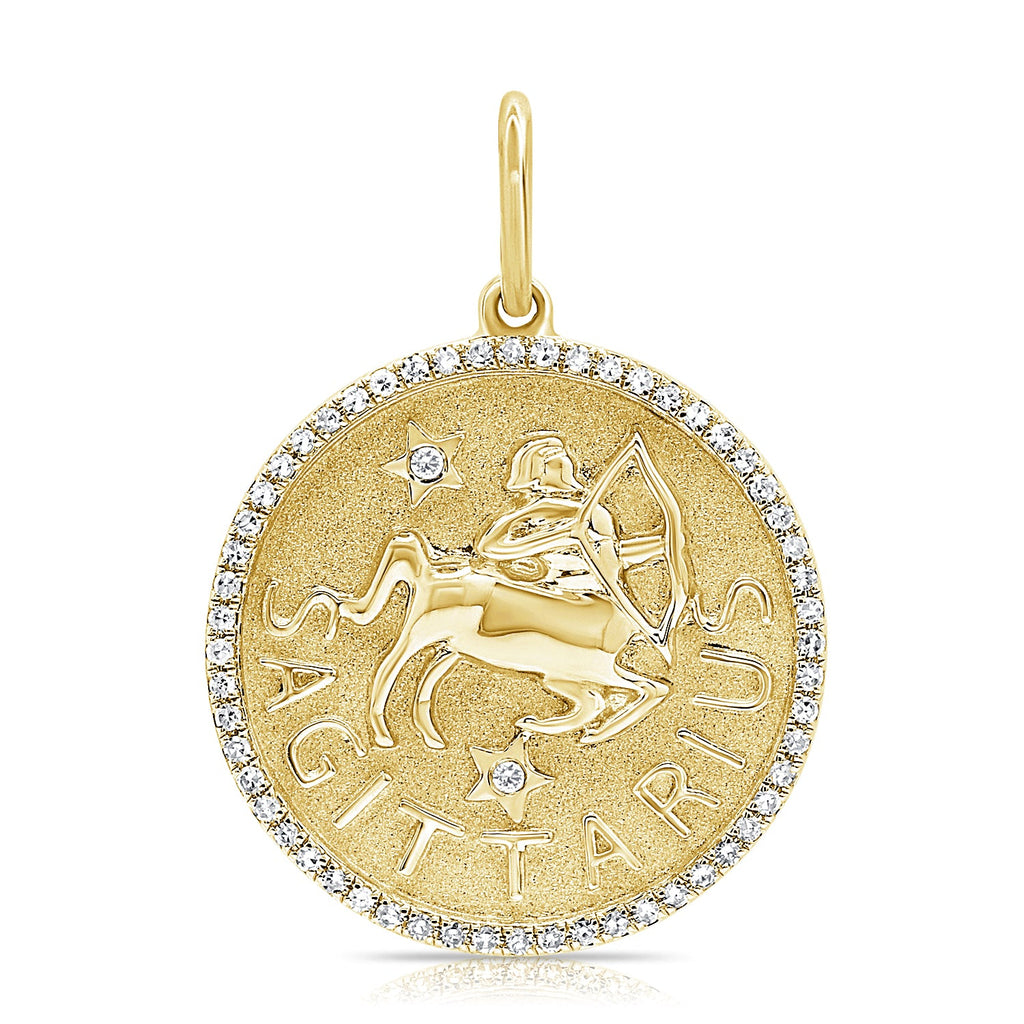 14K Gold Diamond Zodiac Sagittarius Charm Necklace - Yellow