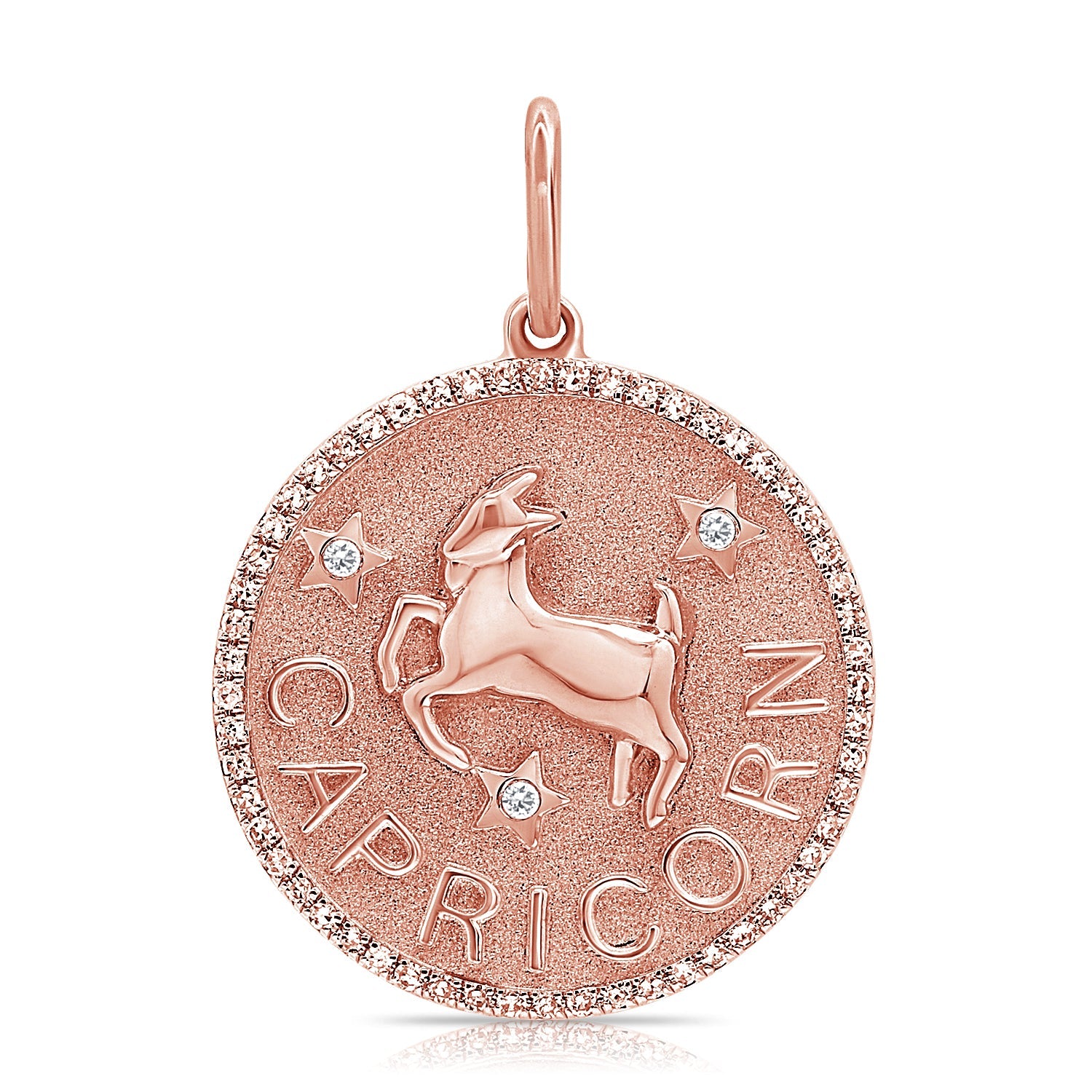 14K Gold Diamond Zodiac Capricorn Charm Necklace - Rose