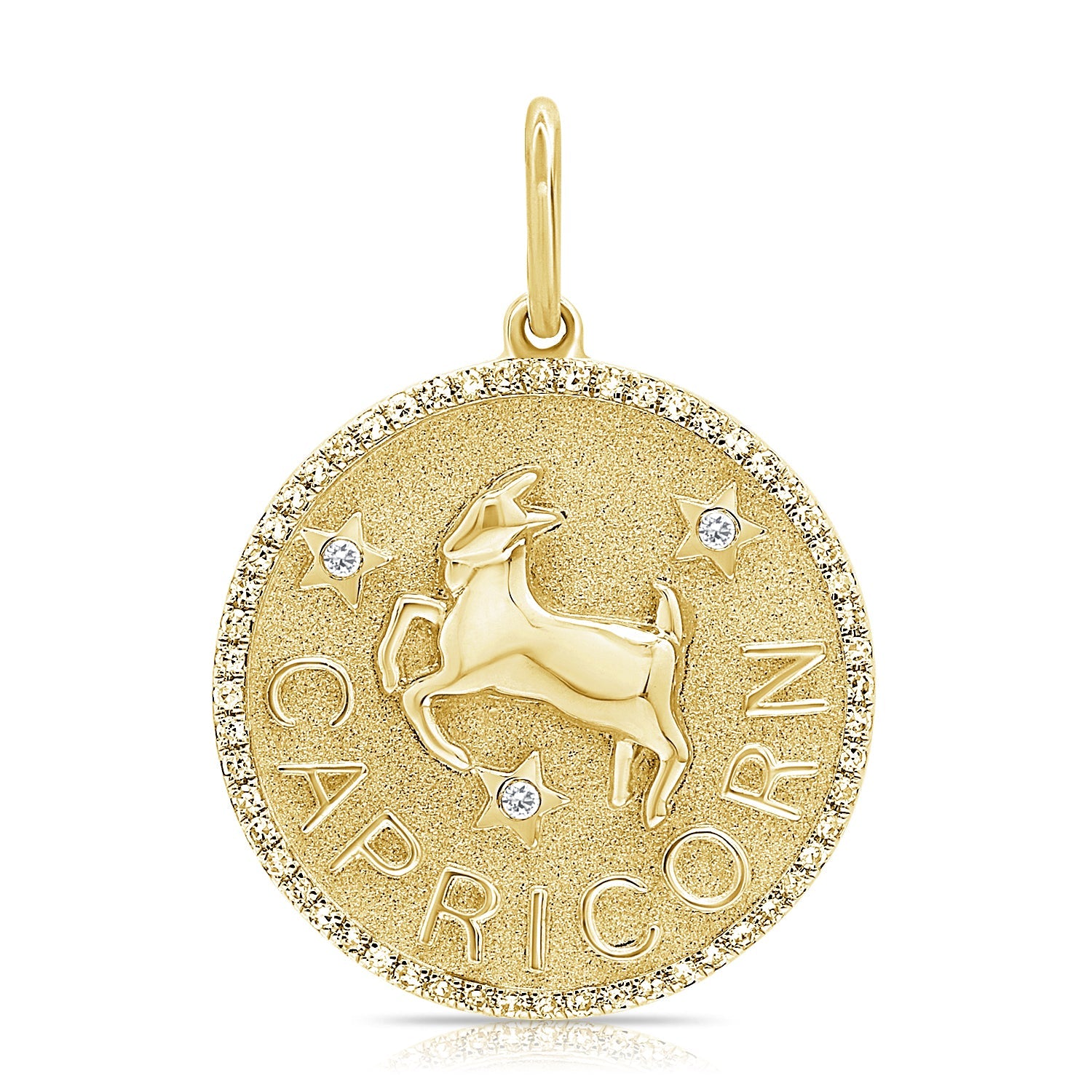 14K Gold Diamond Zodiac Capricorn Charm Necklace - Yellow