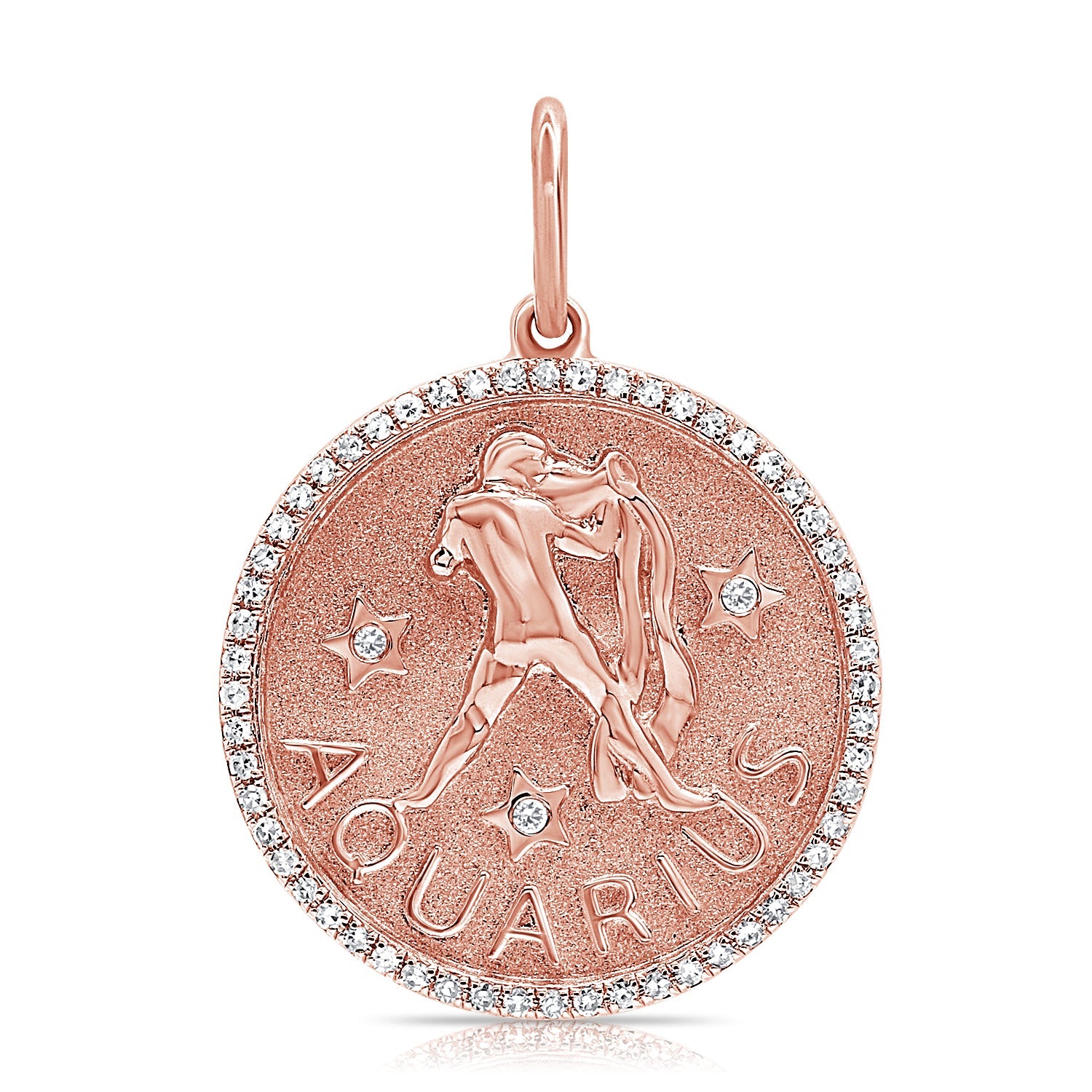 14K Gold Diamond Aquarius Zodiac Charm Necklace - Rose