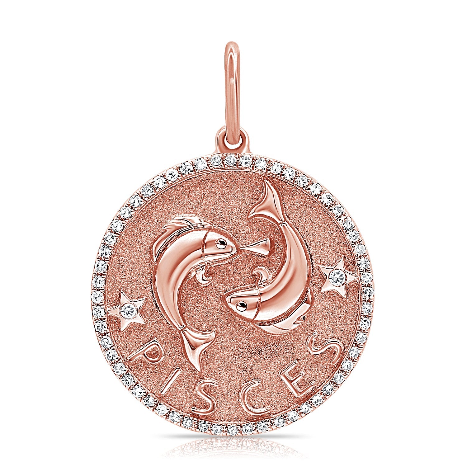 14K Gold Diamond Pisces Zodiac Charm Necklace - Rose