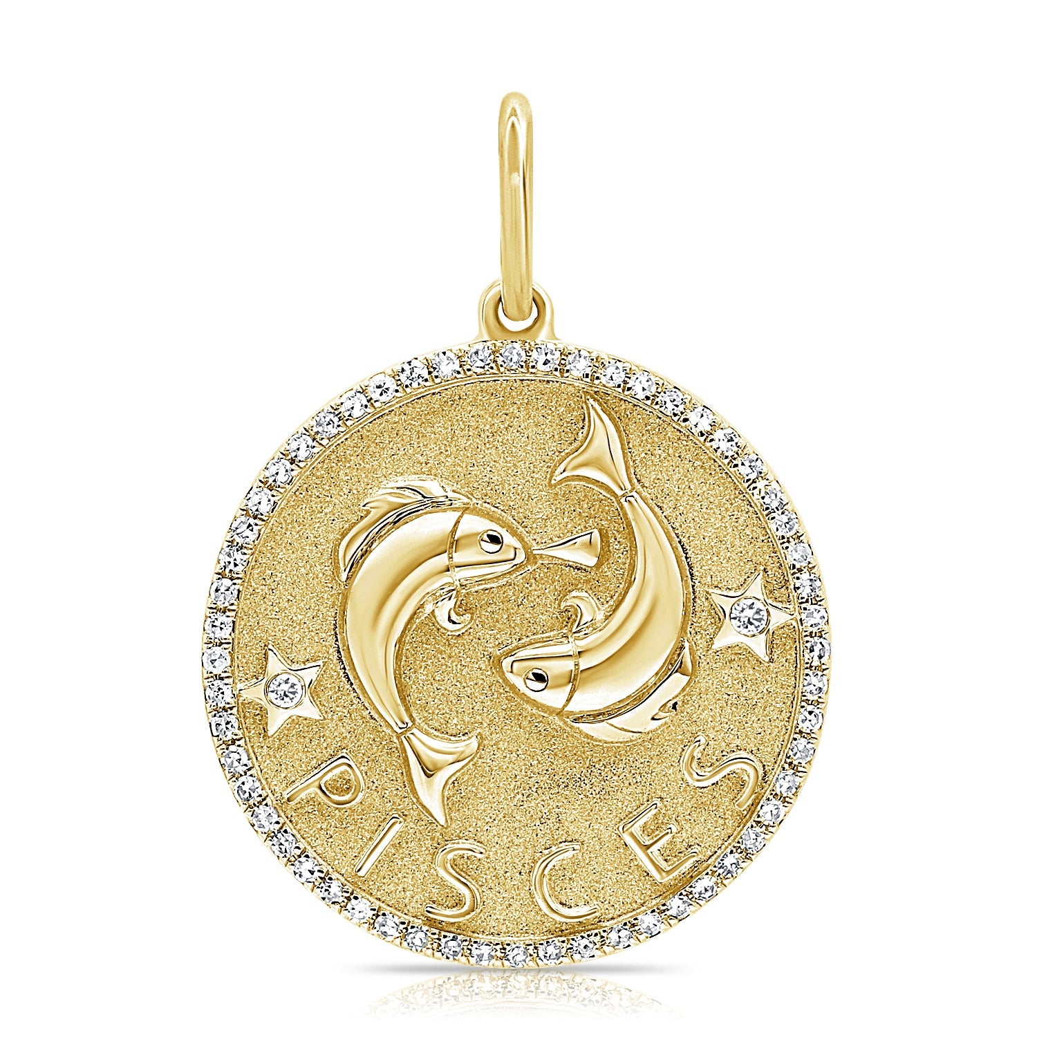 14K Gold Diamond Pisces Zodiac Charm Necklace - Yellow