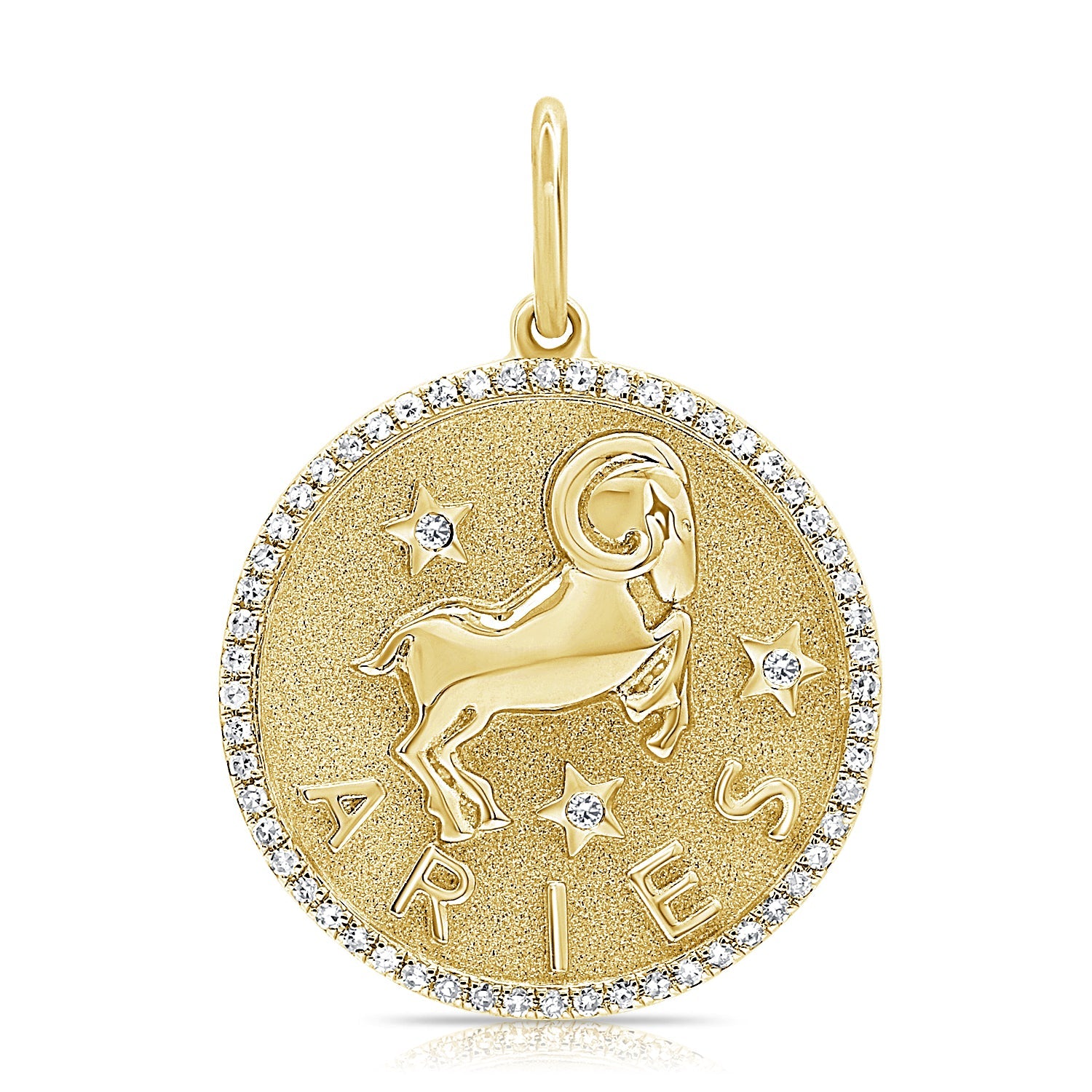 14K Gold Diamond Aries Zodiac Charm Necklace - Yellow