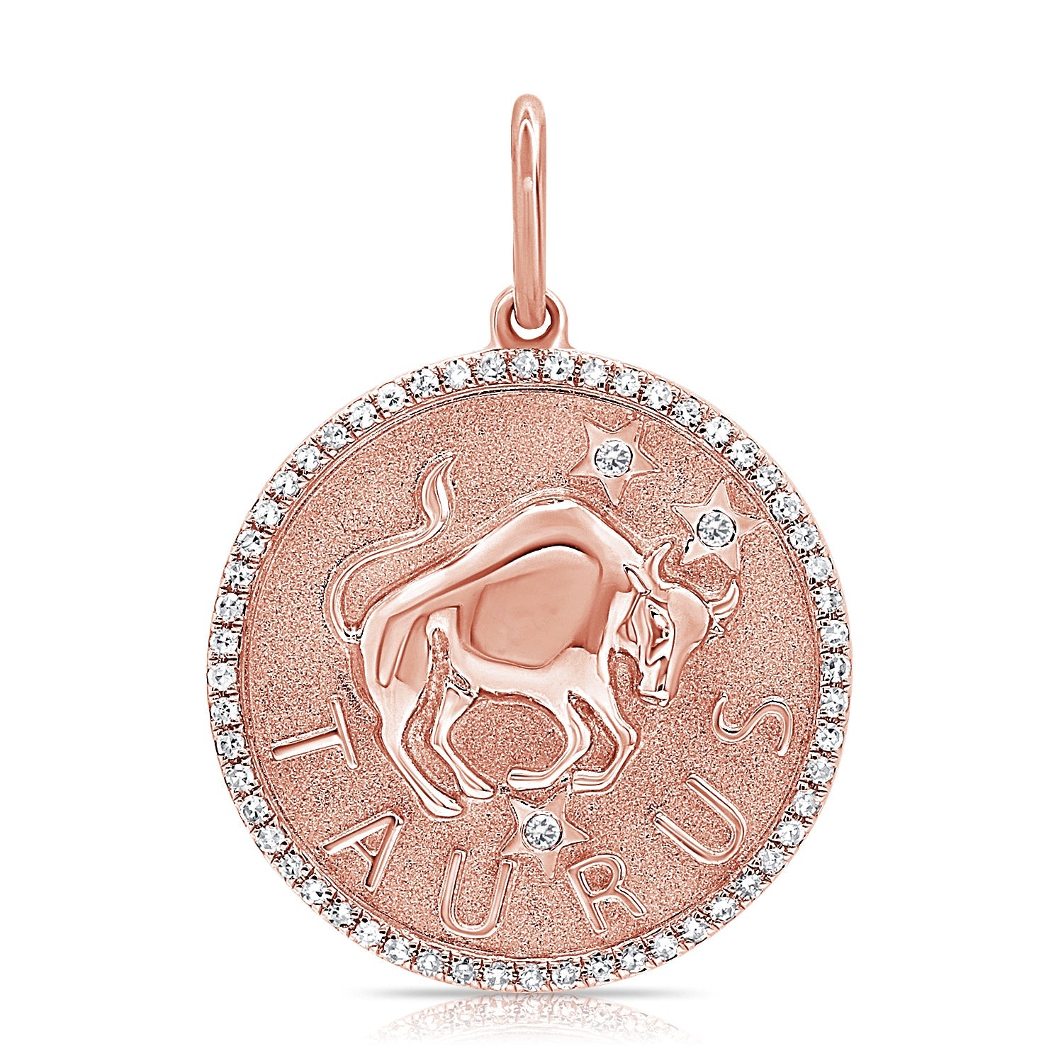 14K Gold Diamond Zodiac Taurus Charm Necklace - Rose
