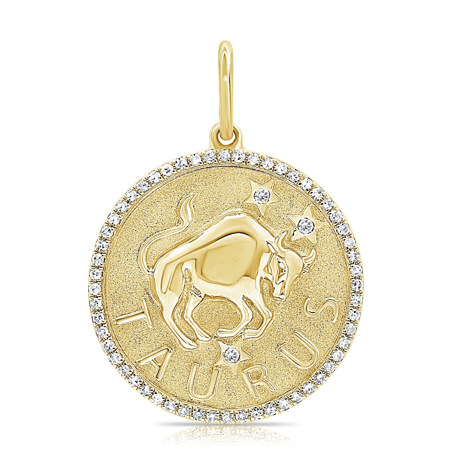 14K Gold Diamond Zodiac Taurus Charm Necklace - Yellow