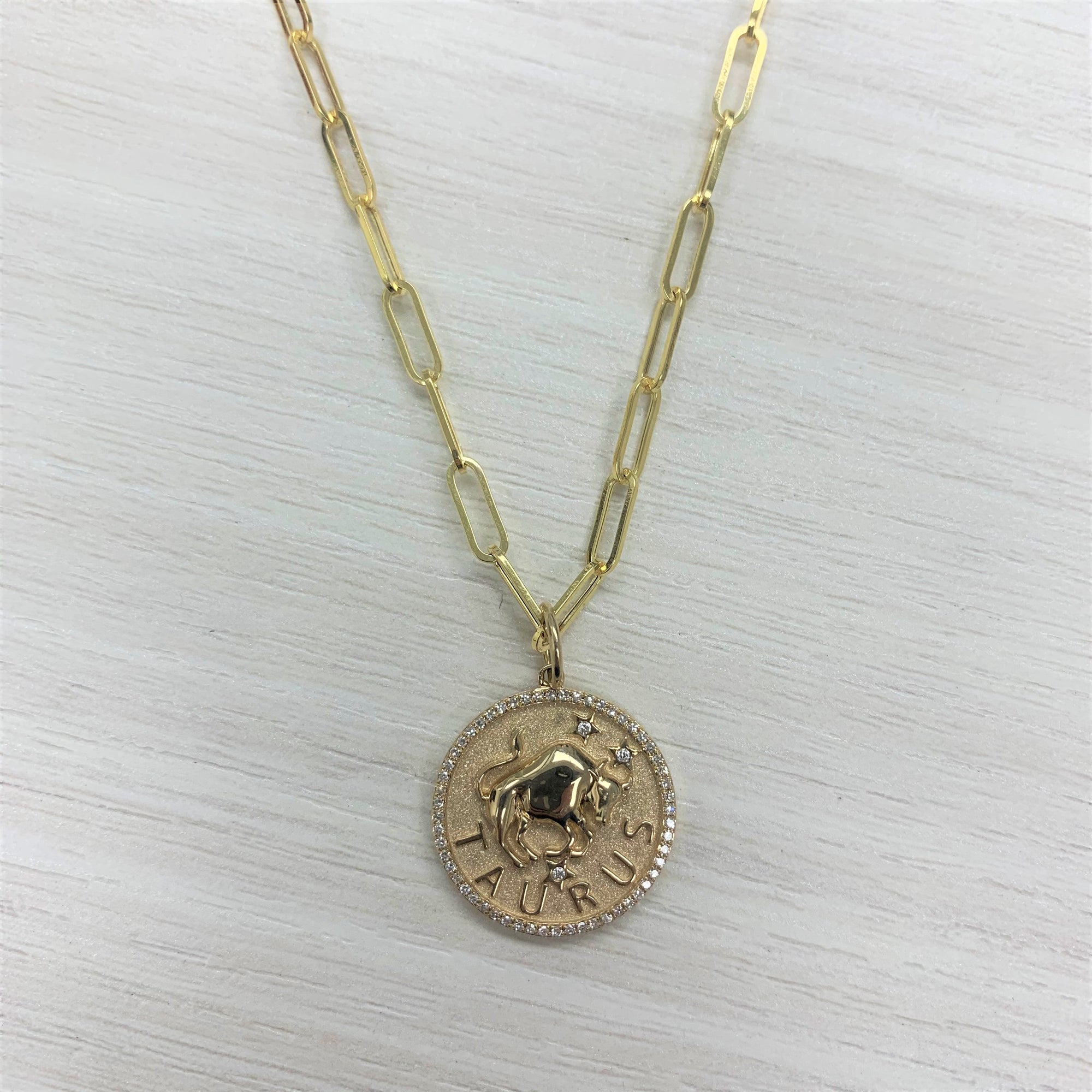 14K Gold Diamond Zodiac Taurus Charm Necklace